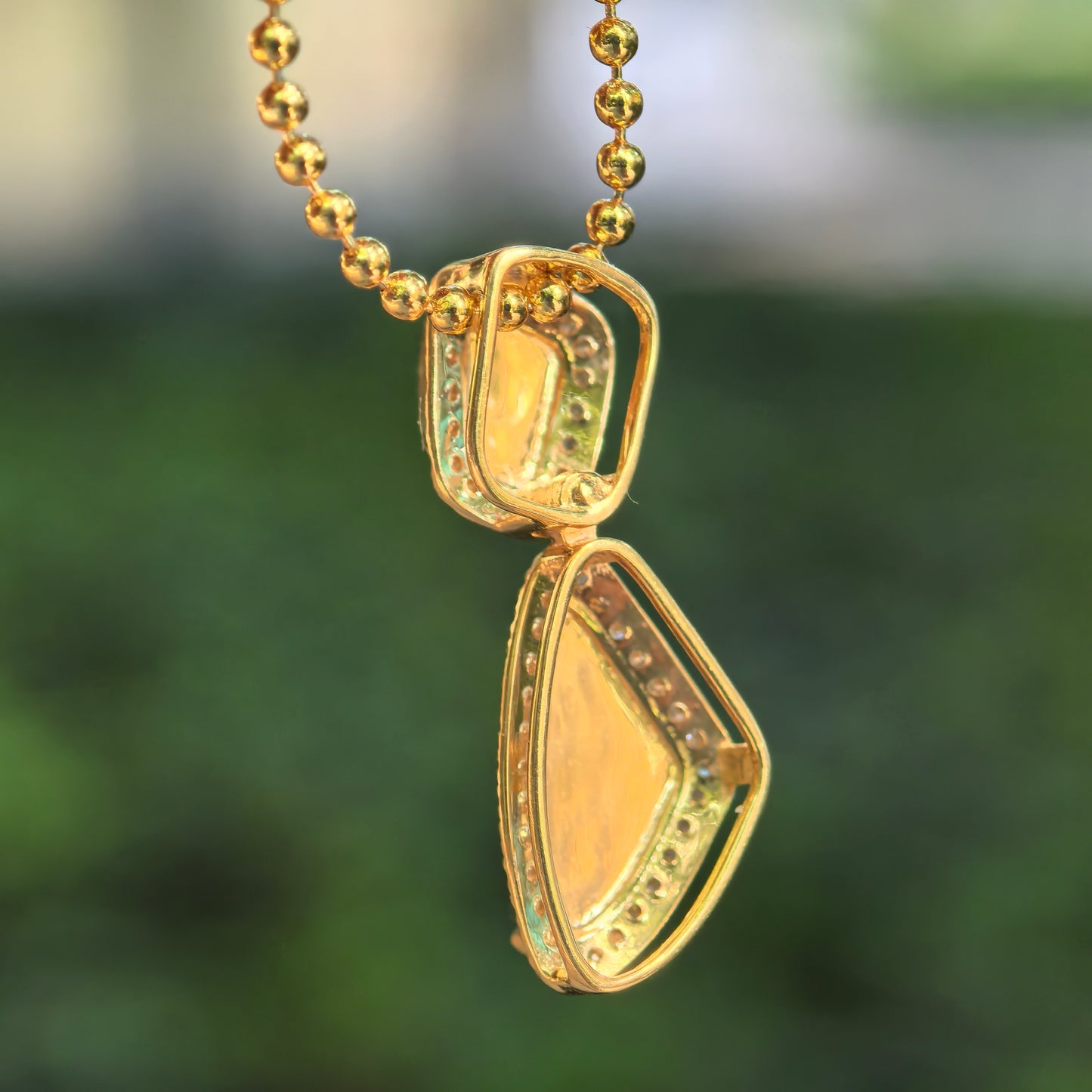 Natural Grade-A Icy Golden Yellow Freeform Jadeite Pendant · Burmese Jade