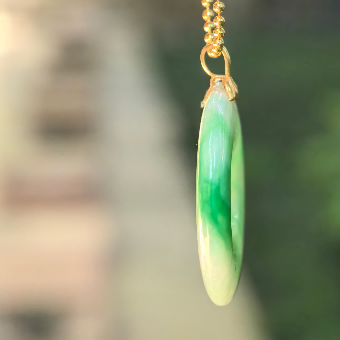 Natural Grade-A Glutinous White-Base Green Donut Jadeite Pendant · Burmese Jade