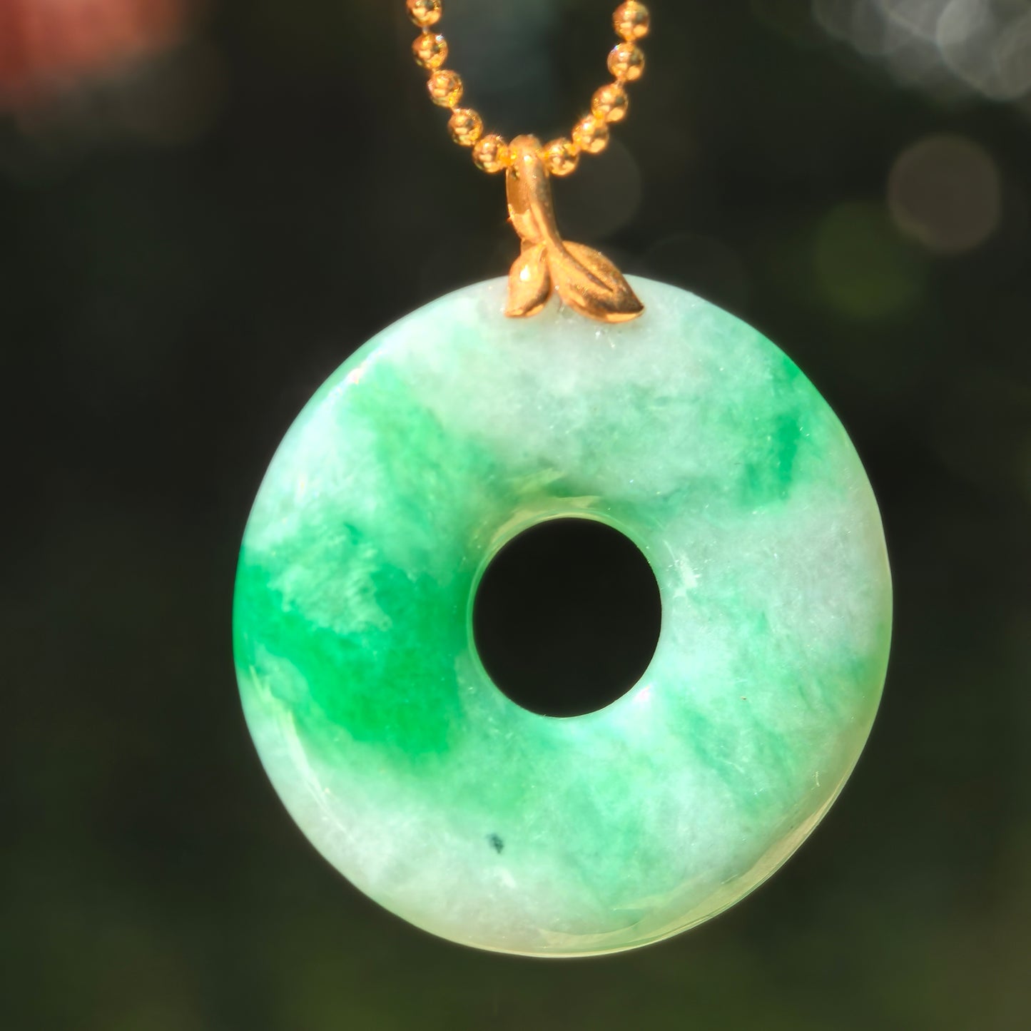 Natural Grade-A Glutinous White-Base Green Donut Jadeite Pendant · Burmese Jade