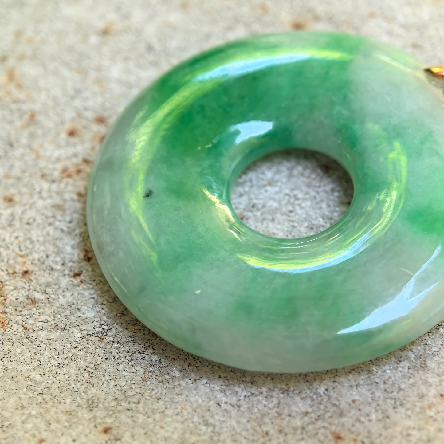 Natural Grade-A Glutinous White-Base Green Donut Jadeite Pendant · Burmese Jade