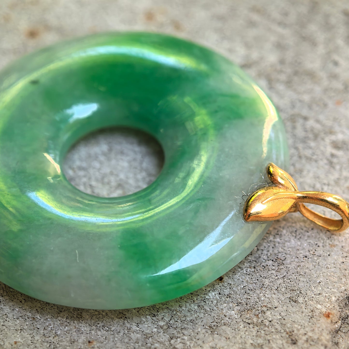 Natural Grade-A Glutinous White-Base Green Donut Jadeite Pendant · Burmese Jade
