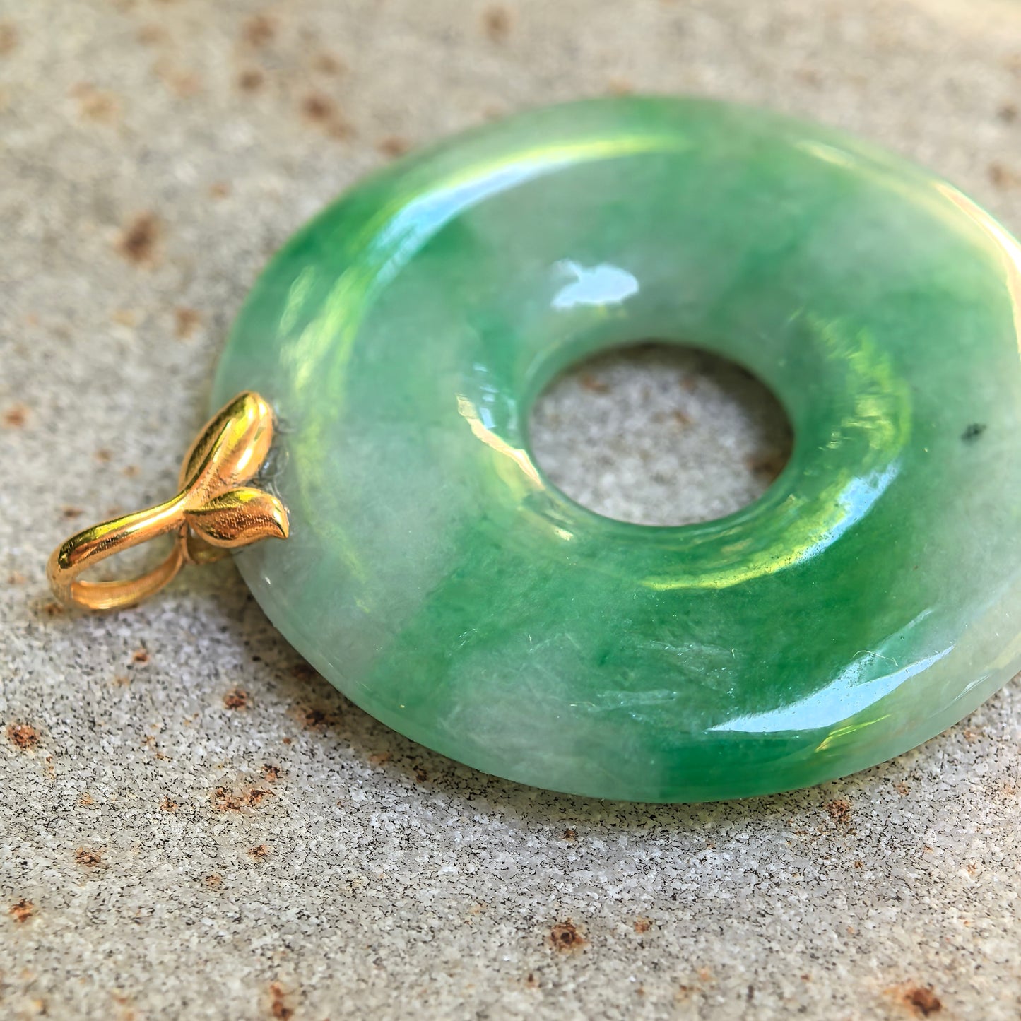 Natural Grade-A Glutinous White-Base Green Donut Jadeite Pendant · Burmese Jade