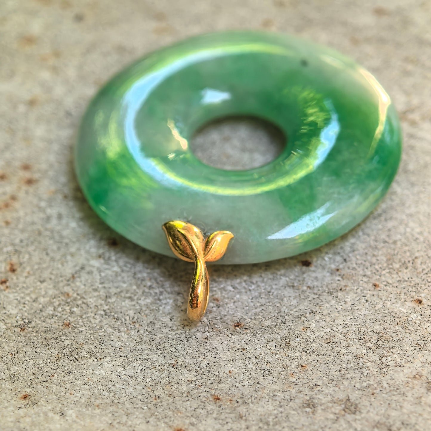 Natural Grade-A Glutinous White-Base Green Donut Jadeite Pendant · Burmese Jade