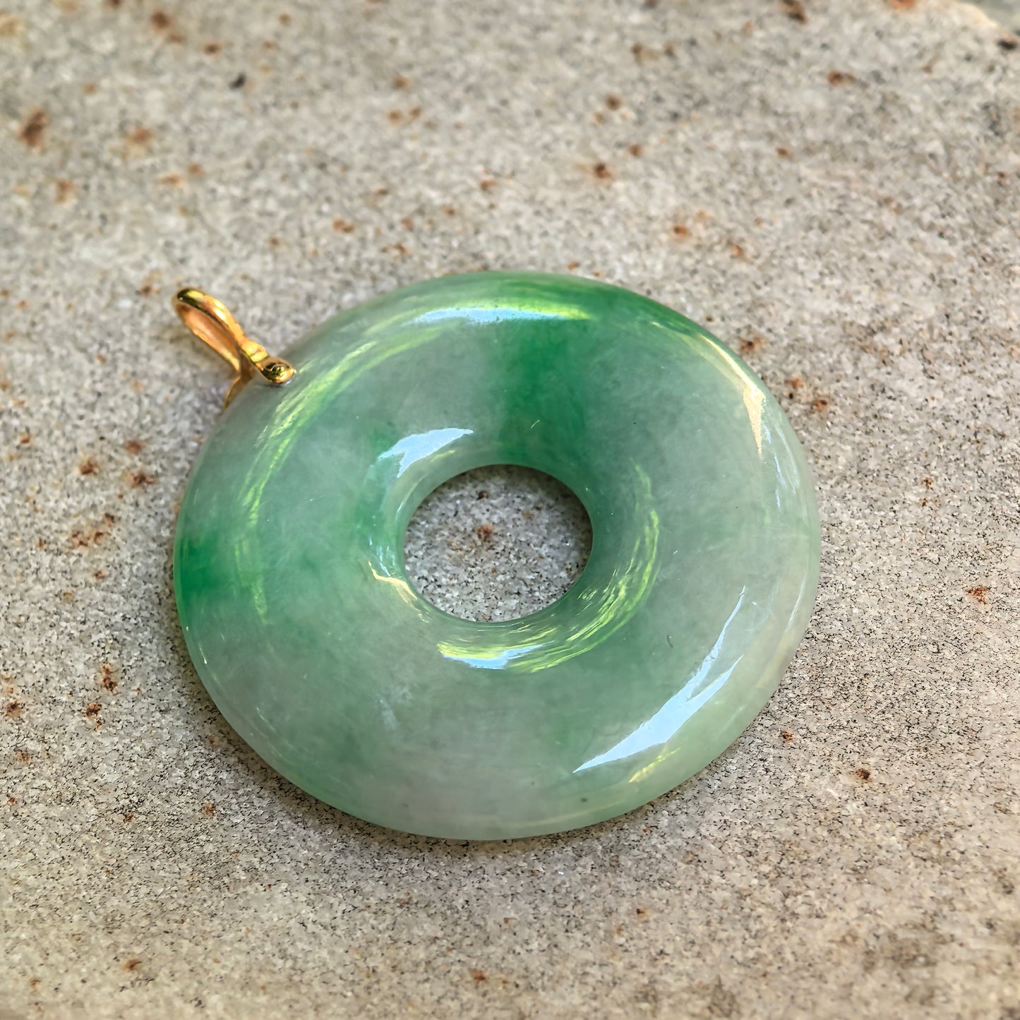 Natural Grade-A Glutinous White-Base Green Donut Jadeite Pendant · Burmese Jade