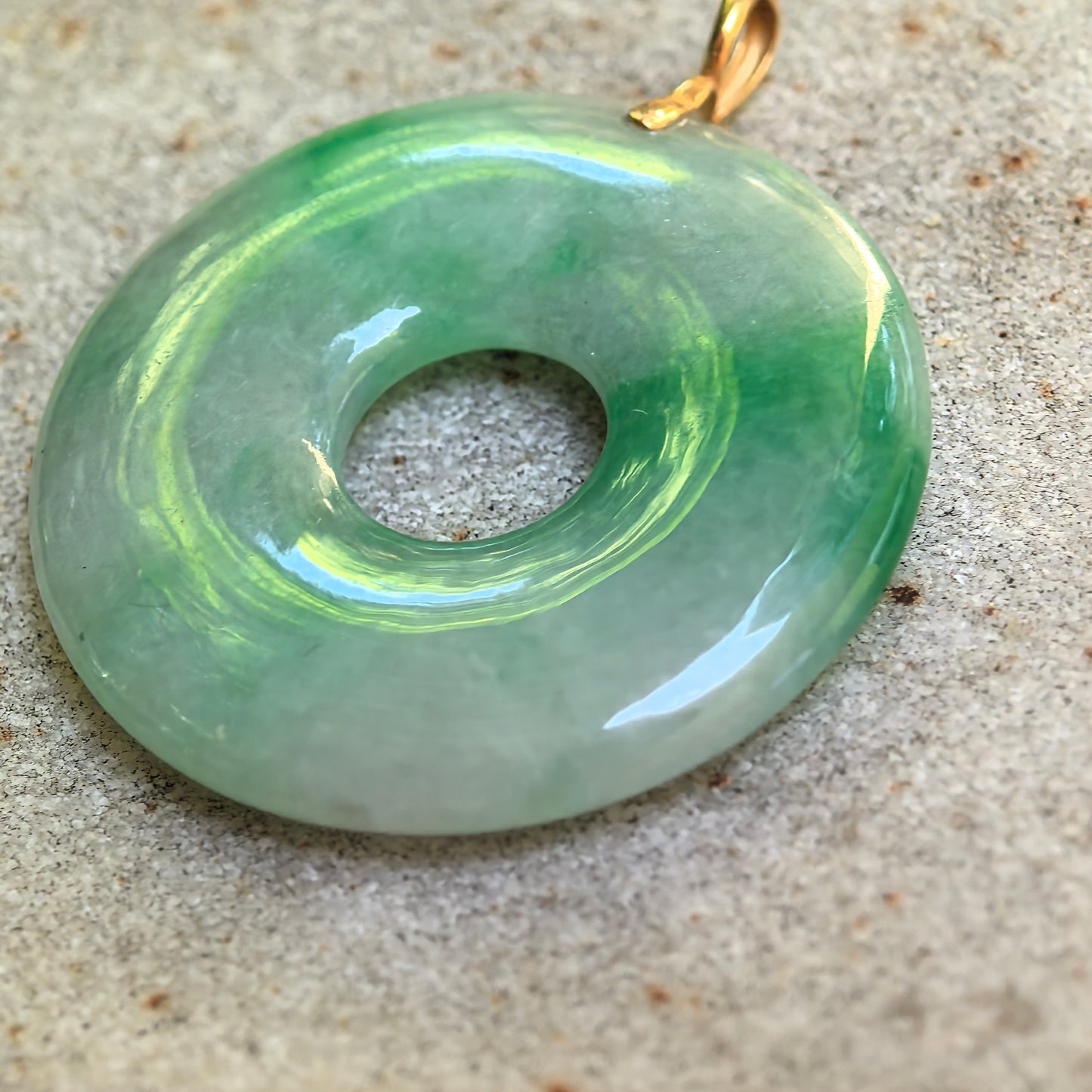 Natural Grade-A Glutinous White-Base Green Donut Jadeite Pendant · Burmese Jade