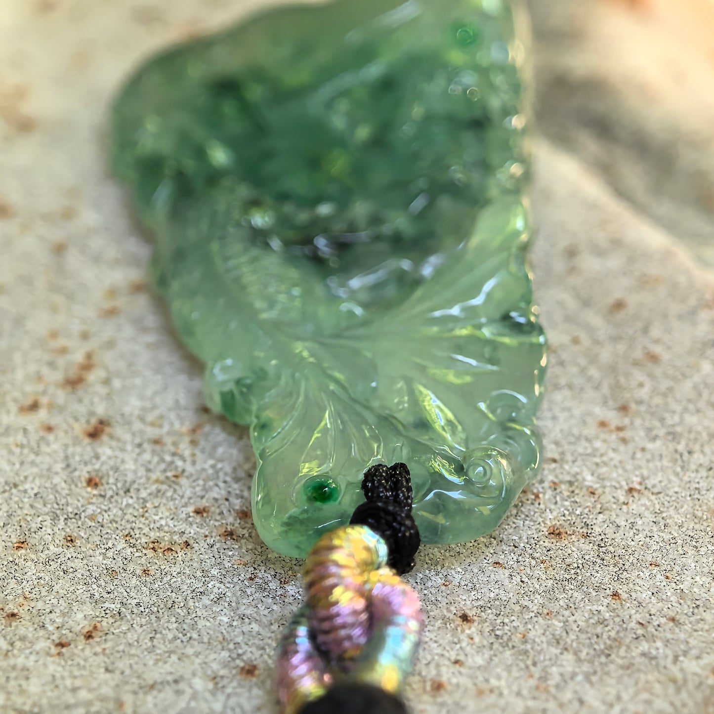 Natural Grade-A Jadeite Green Lotus and Fish Pendant · Burmese Jade