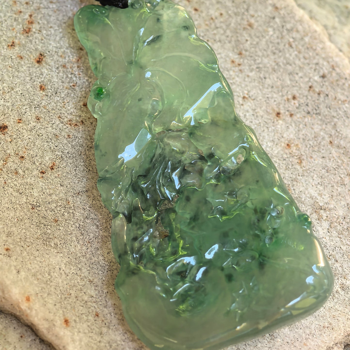 Natural Grade-A Jadeite Green Lotus and Fish Pendant · Burmese Jade