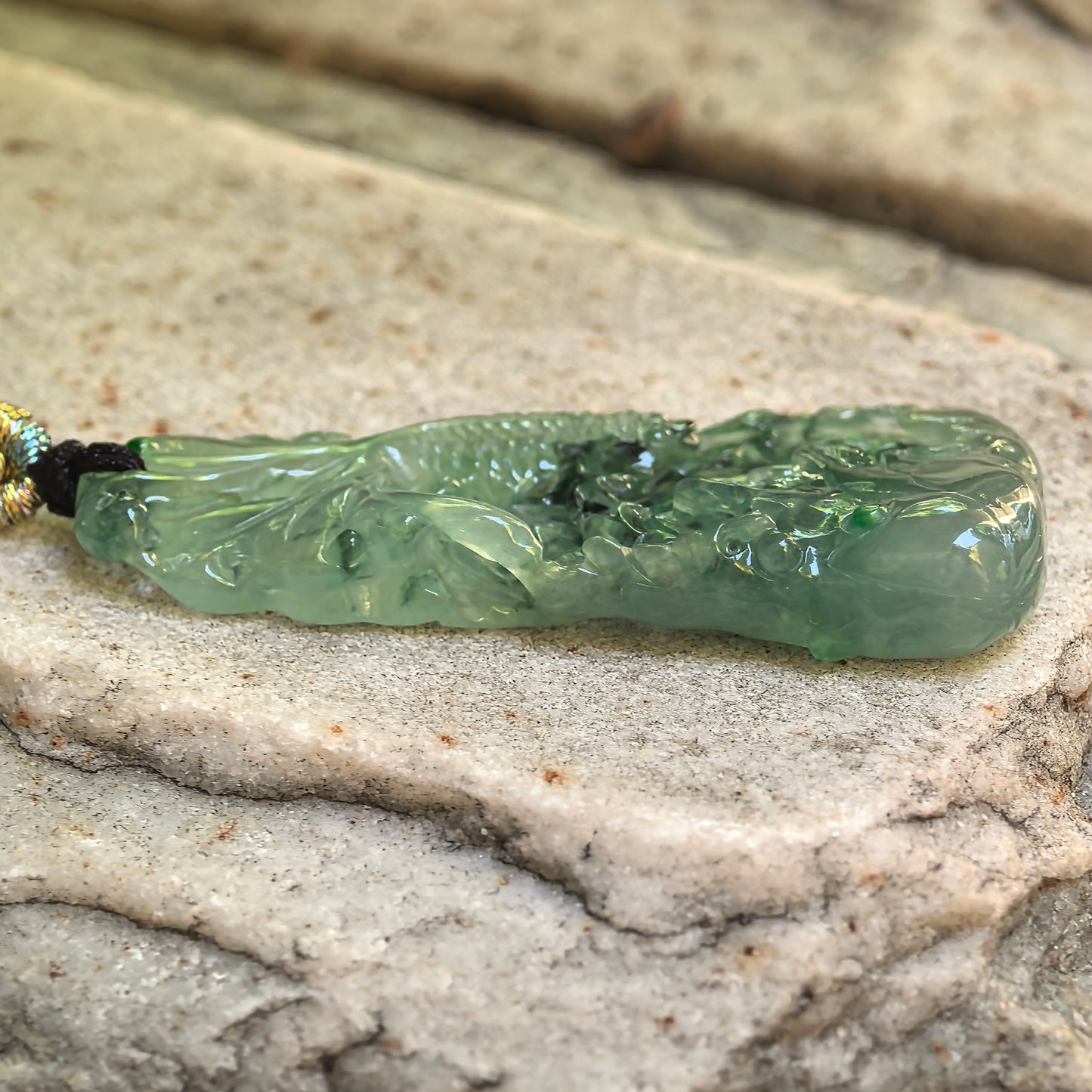 Natural Grade-A Jadeite Green Lotus and Fish Pendant · Burmese Jade