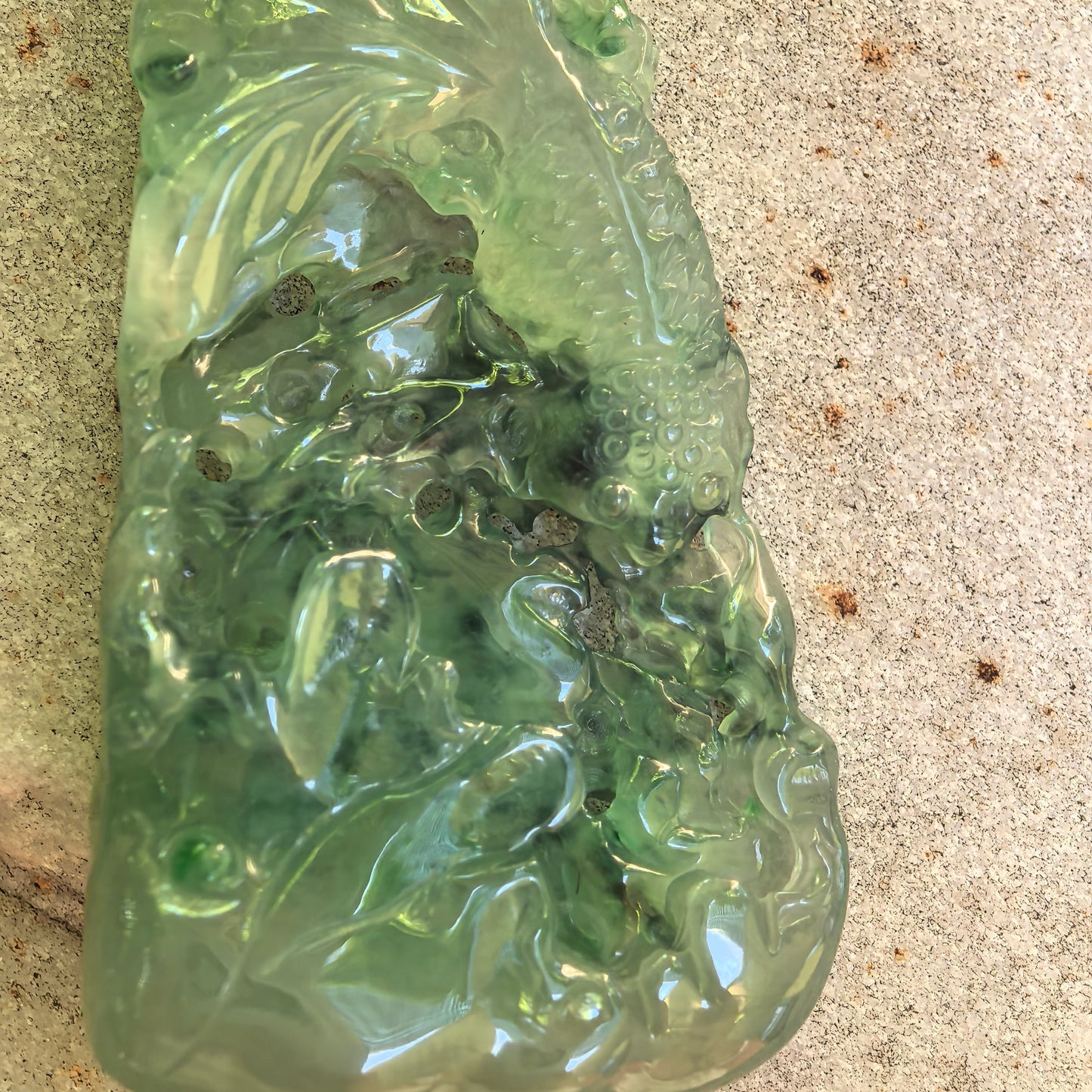 Natural Grade-A Jadeite Green Lotus and Fish Pendant · Burmese Jade