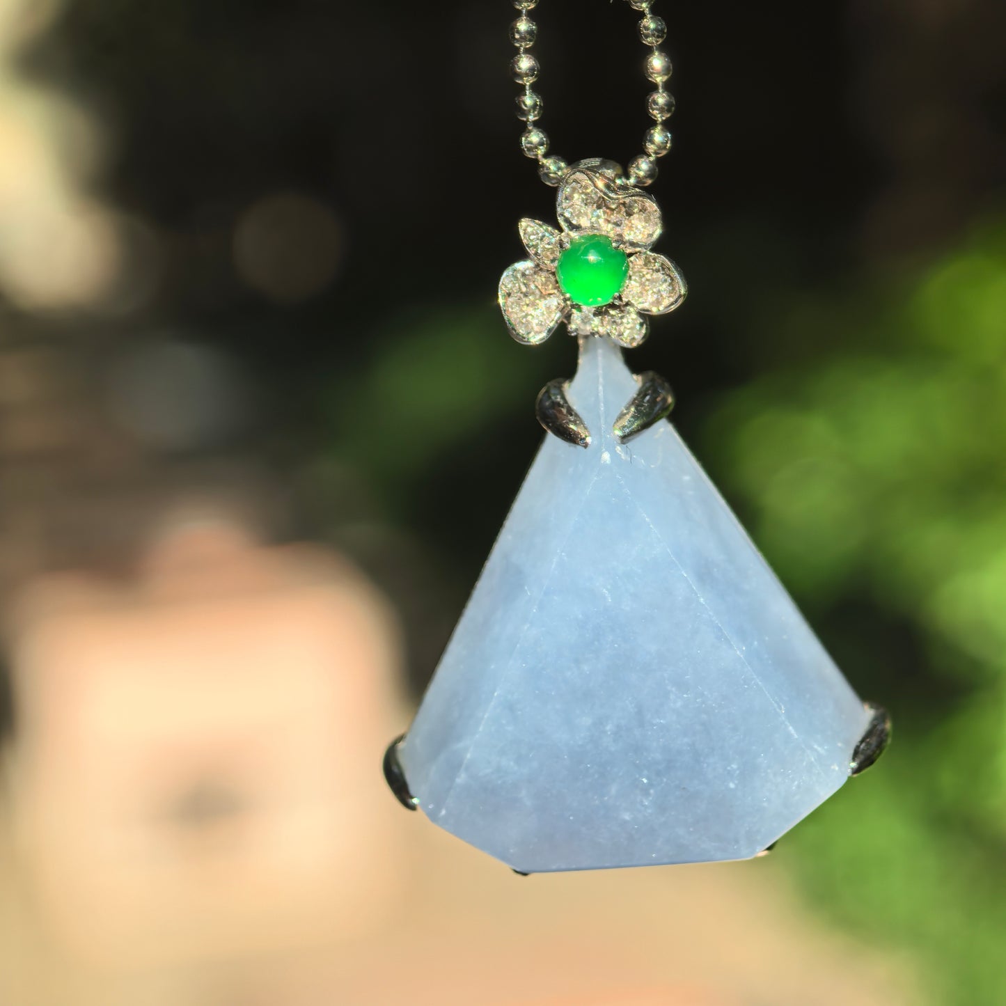 Natural Grade-A Icy Glutinous Lavender Triangular Jadeite Pendant · Burmese Jade