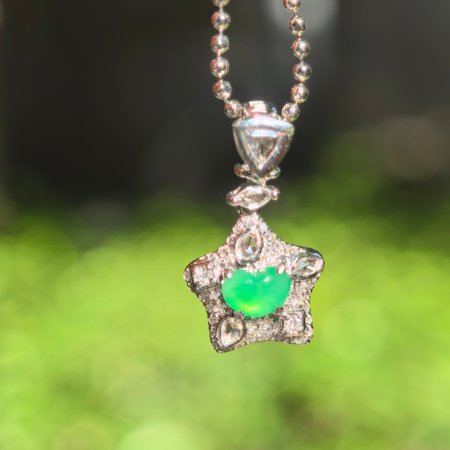Natural Grade-A Icy Vivid Green Heart Jadeite Pendant · Burmese Jade