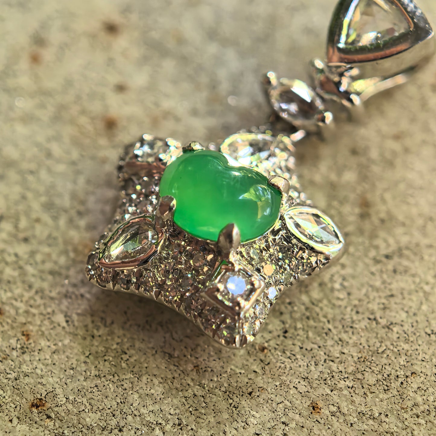 Natural Grade-A Icy Vivid Green Heart Jadeite Pendant · Burmese Jade