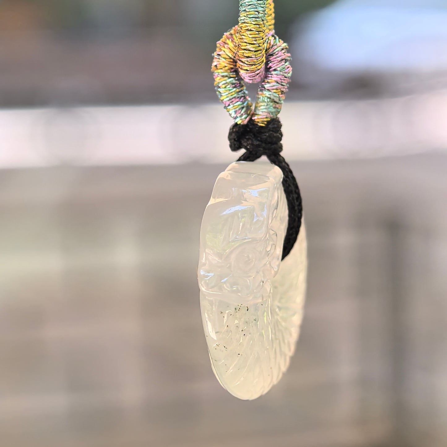 Natural Grade-A Icy White Dragon Round Jadeite Pendant · Burmese Jade