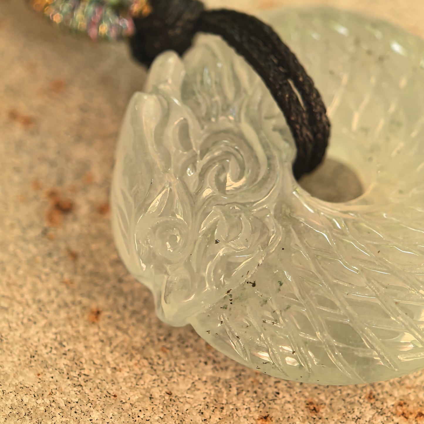 Natural Grade-A Icy White Dragon Round Jadeite Pendant · Burmese Jade