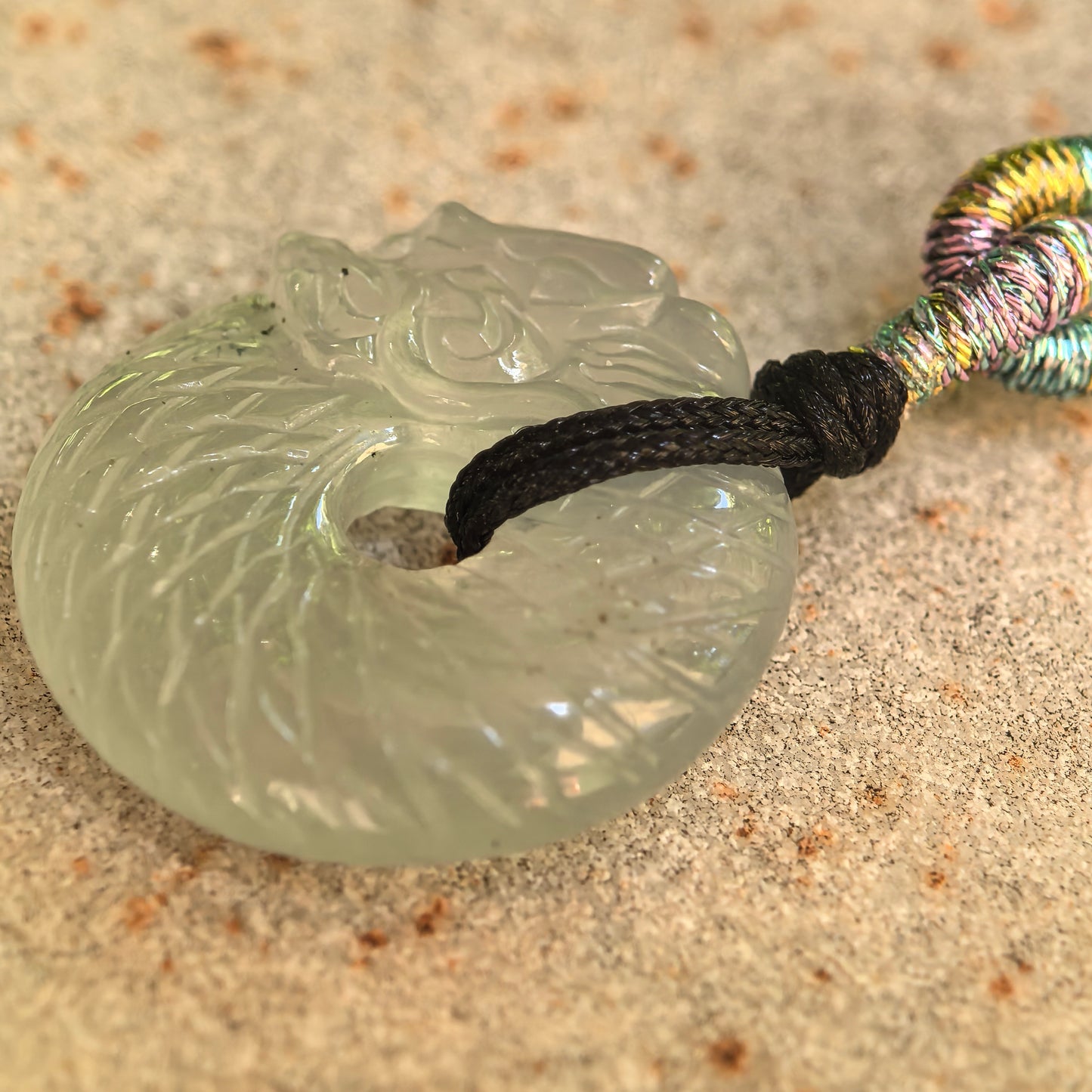 Natural Grade-A Icy White Dragon Round Jadeite Pendant · Burmese Jade