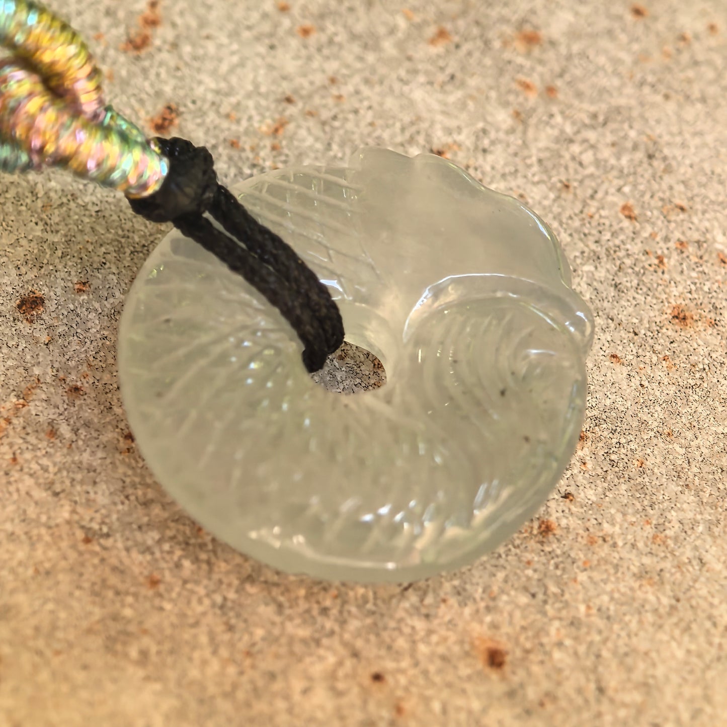 Natural Grade-A Icy White Dragon Round Jadeite Pendant · Burmese Jade