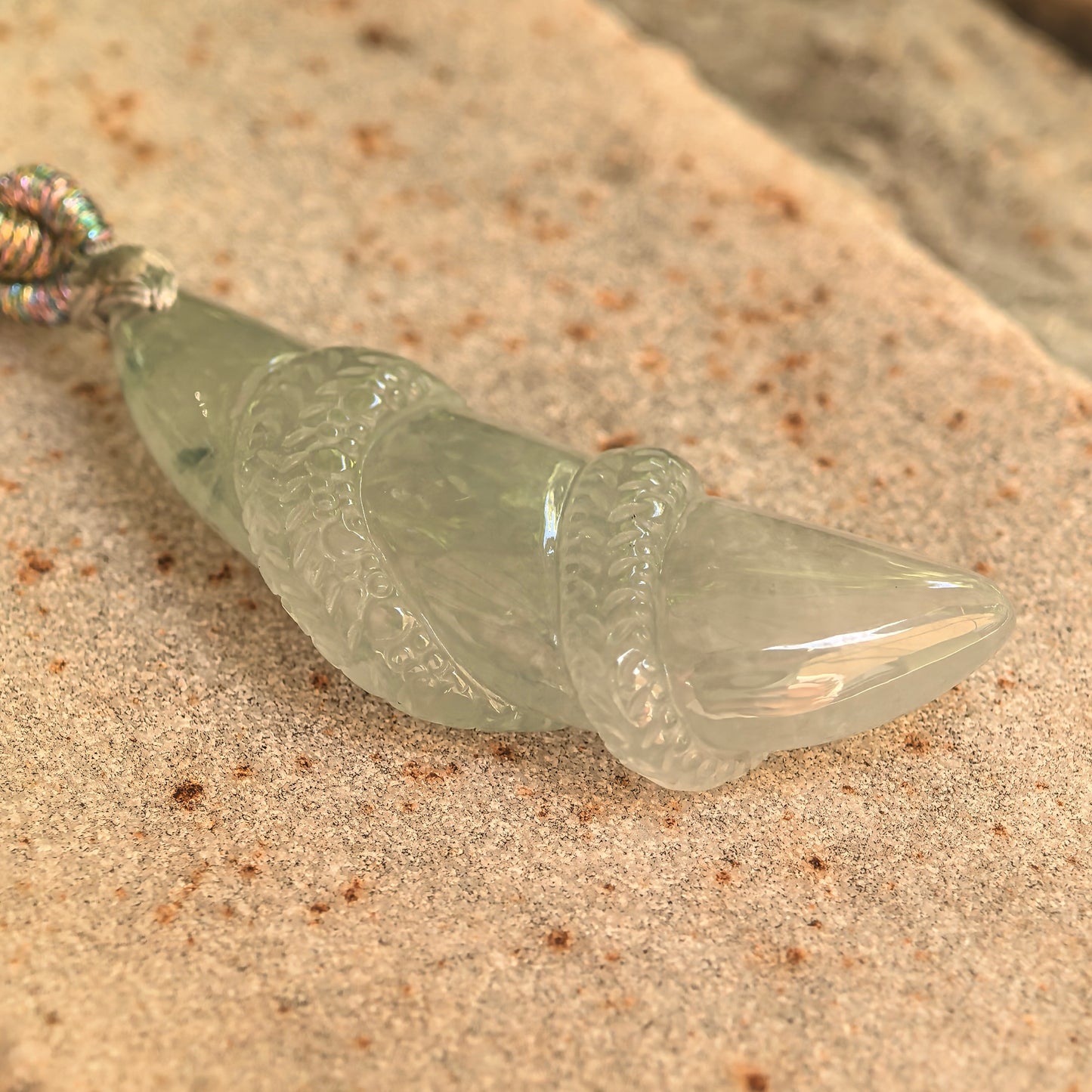 Natural Grade-A Icy Glutinous Light Green Snake Jadeite Pendant · Burmese Jade