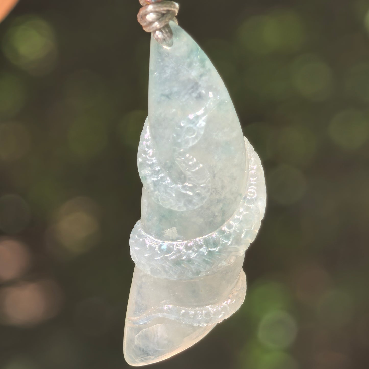 Natural Grade-A Icy Glutinous Light Green Snake Jadeite Pendant · Burmese Jade