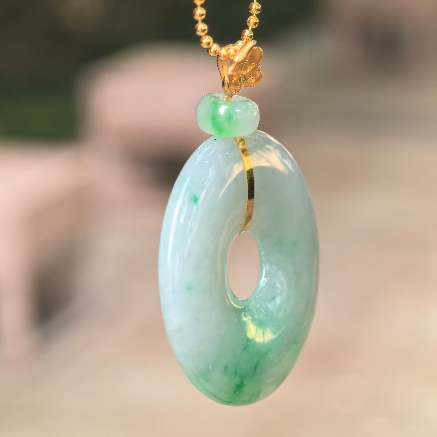 Natural Grade-A Icy Glutinous Floating Green Donut Jadeite Pendant · Burmese Jade