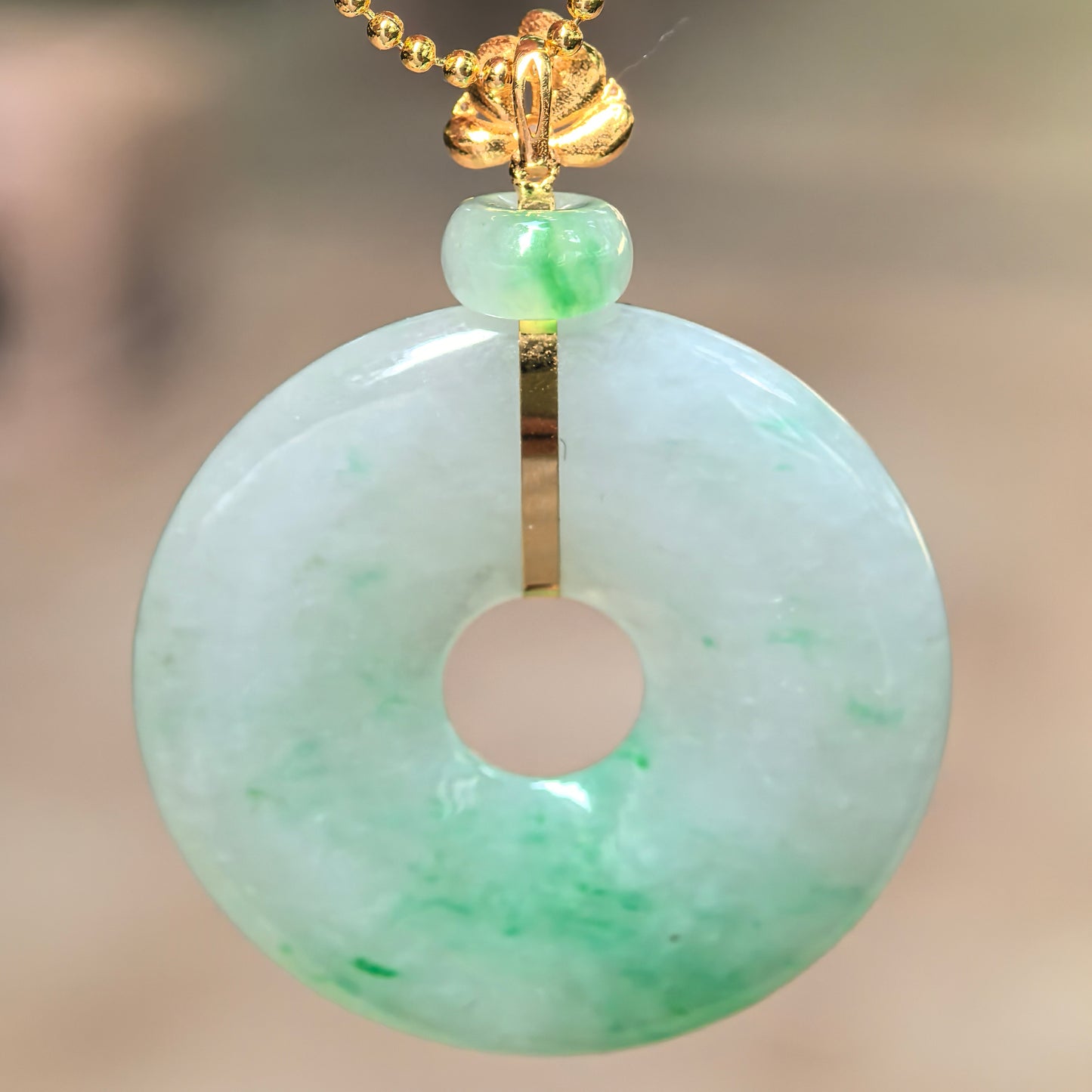 Natural Grade-A Icy Glutinous Floating Green Donut Jadeite Pendant · Burmese Jade