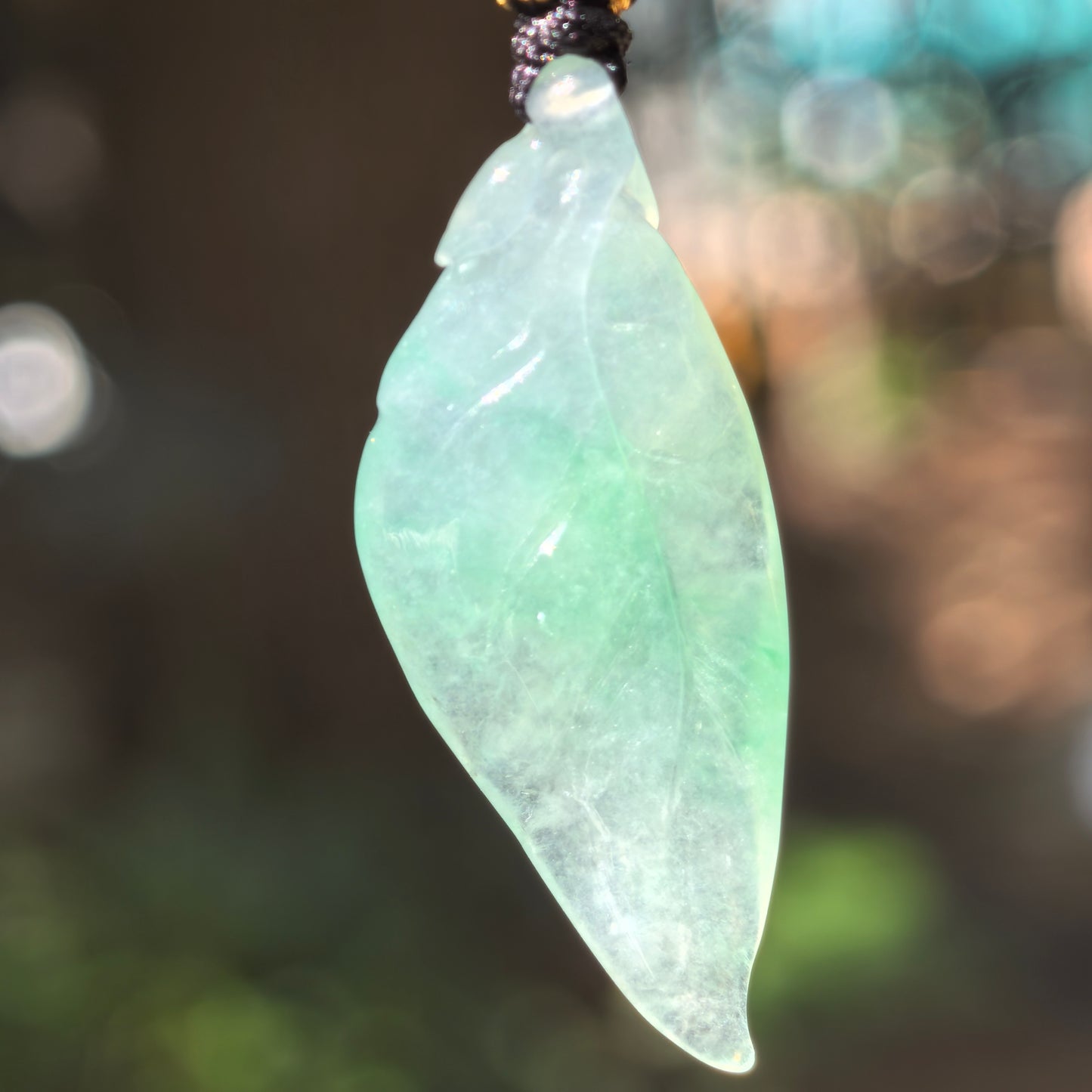Natural Grade-A Icy Glutinous Light Green Leaf Jadeite Pendant · Burmese Jade