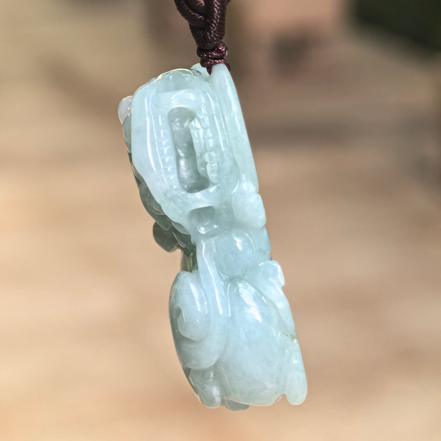 Natural Grade-A Glutinous Blue-Green Pixiu Jadeite Pendant · Burmese Jade