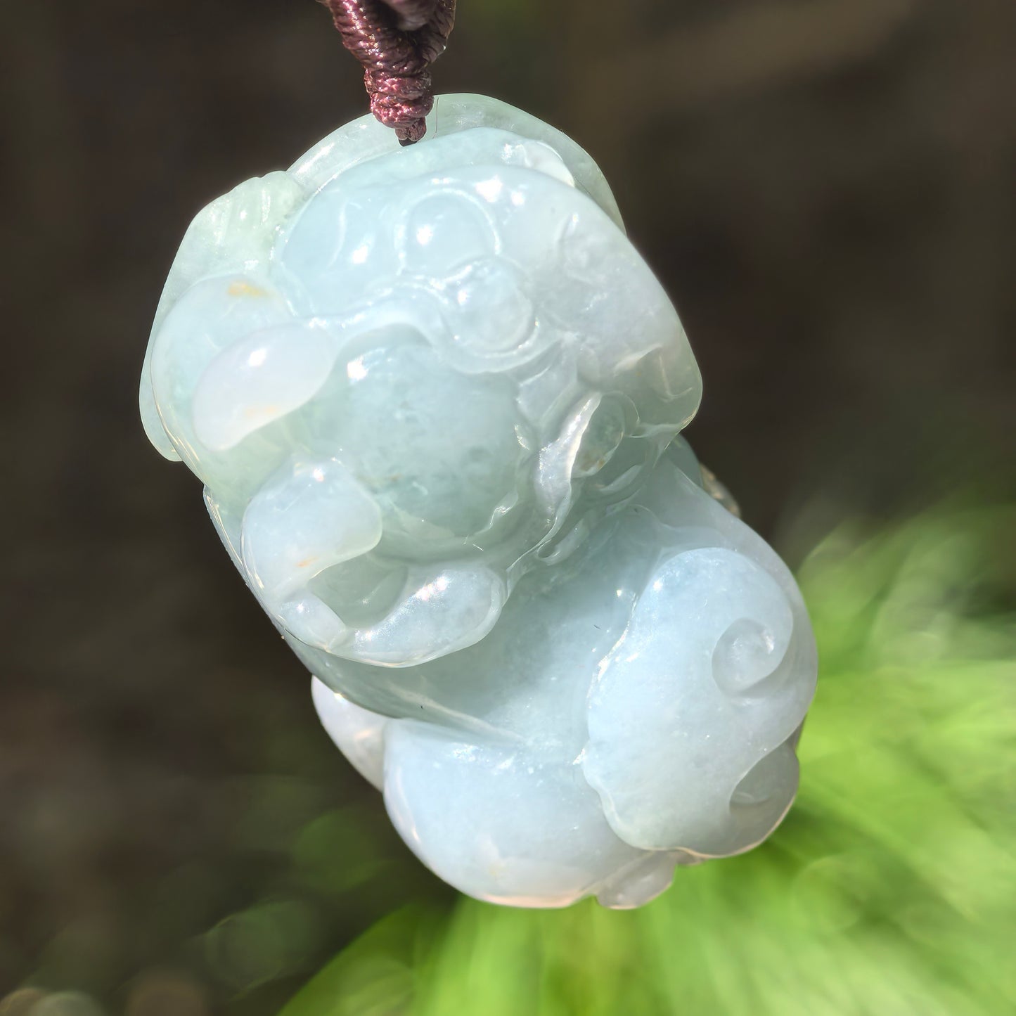 Natural Grade-A Glutinous Blue-Green Pixiu Jadeite Pendant · Burmese Jade