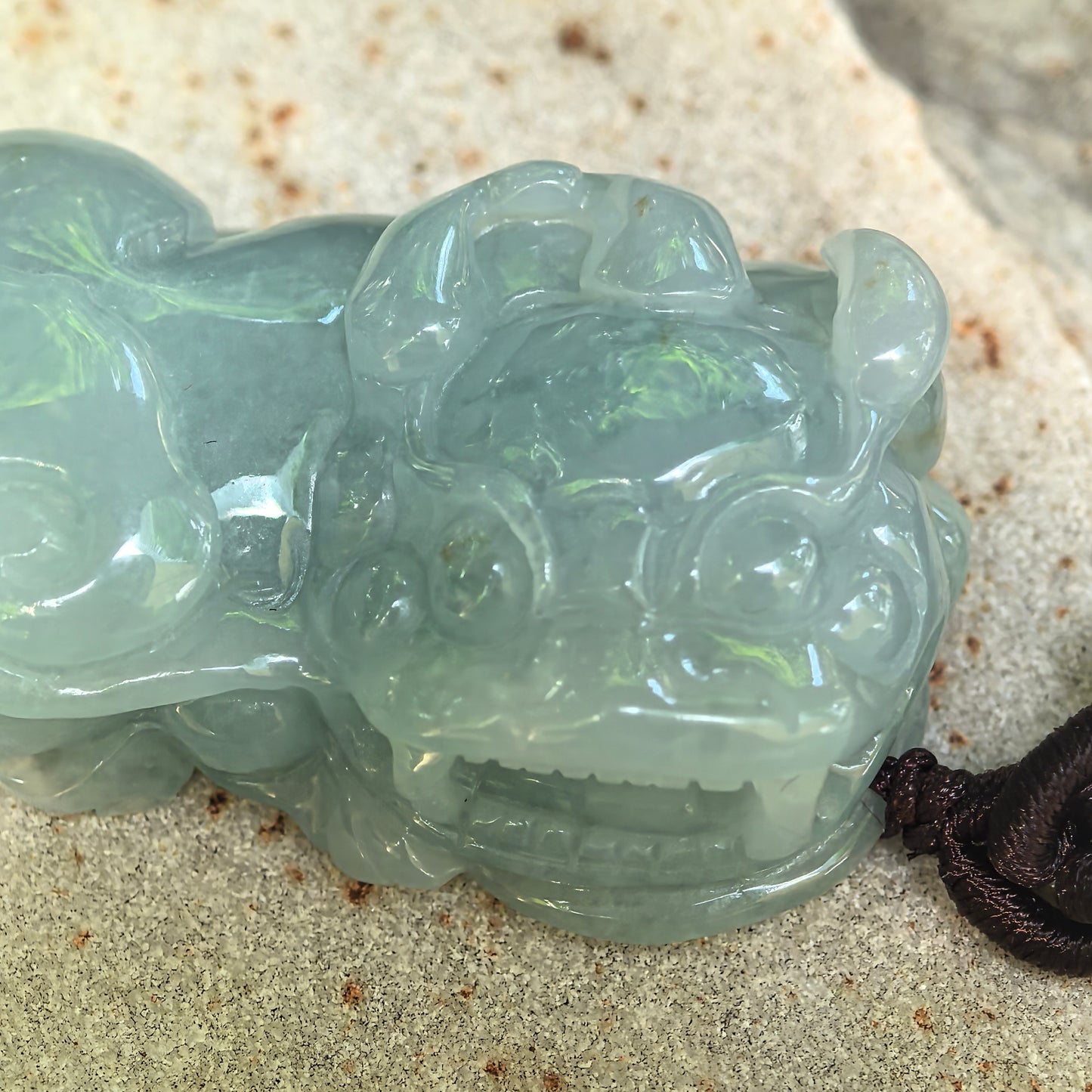 Natural Grade-A Glutinous Blue-Green Pixiu Jadeite Pendant · Burmese Jade
