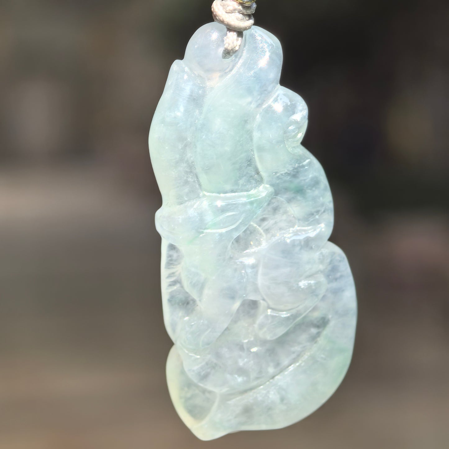 Natural Grade-A Icy Glutinous Light Green Nine-Tailed Fox Jadeite Pendant · Burmese Jade