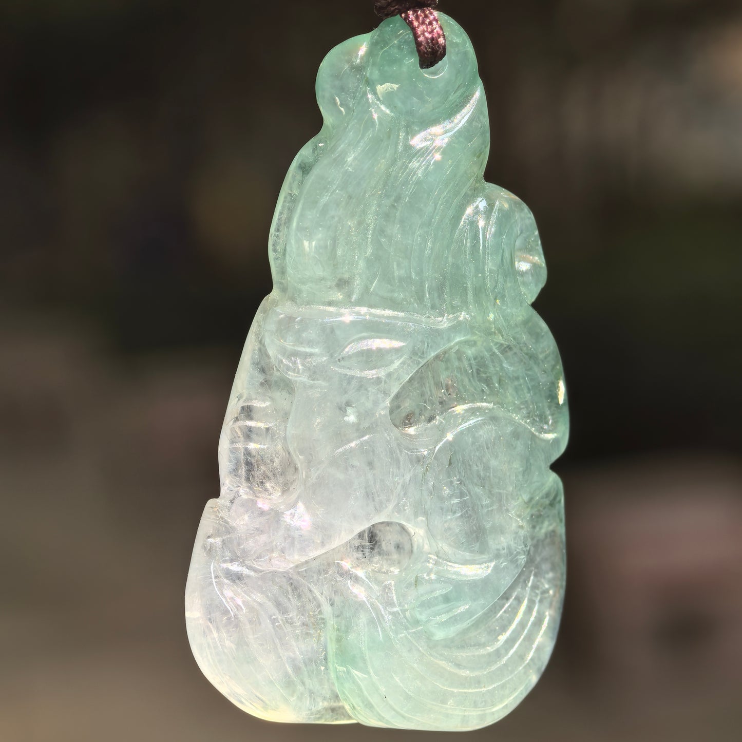 Natural Grade-A Icy Glutinous Deep Green Nine-Tailed Fox Jadeite Pendant · Burmese Jade
