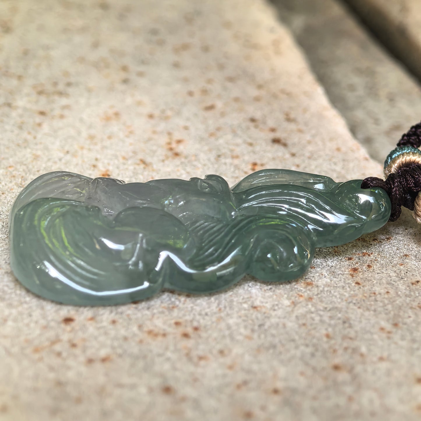 Natural Grade-A Icy Glutinous Deep Green Nine-Tailed Fox Jadeite Pendant · Burmese Jade