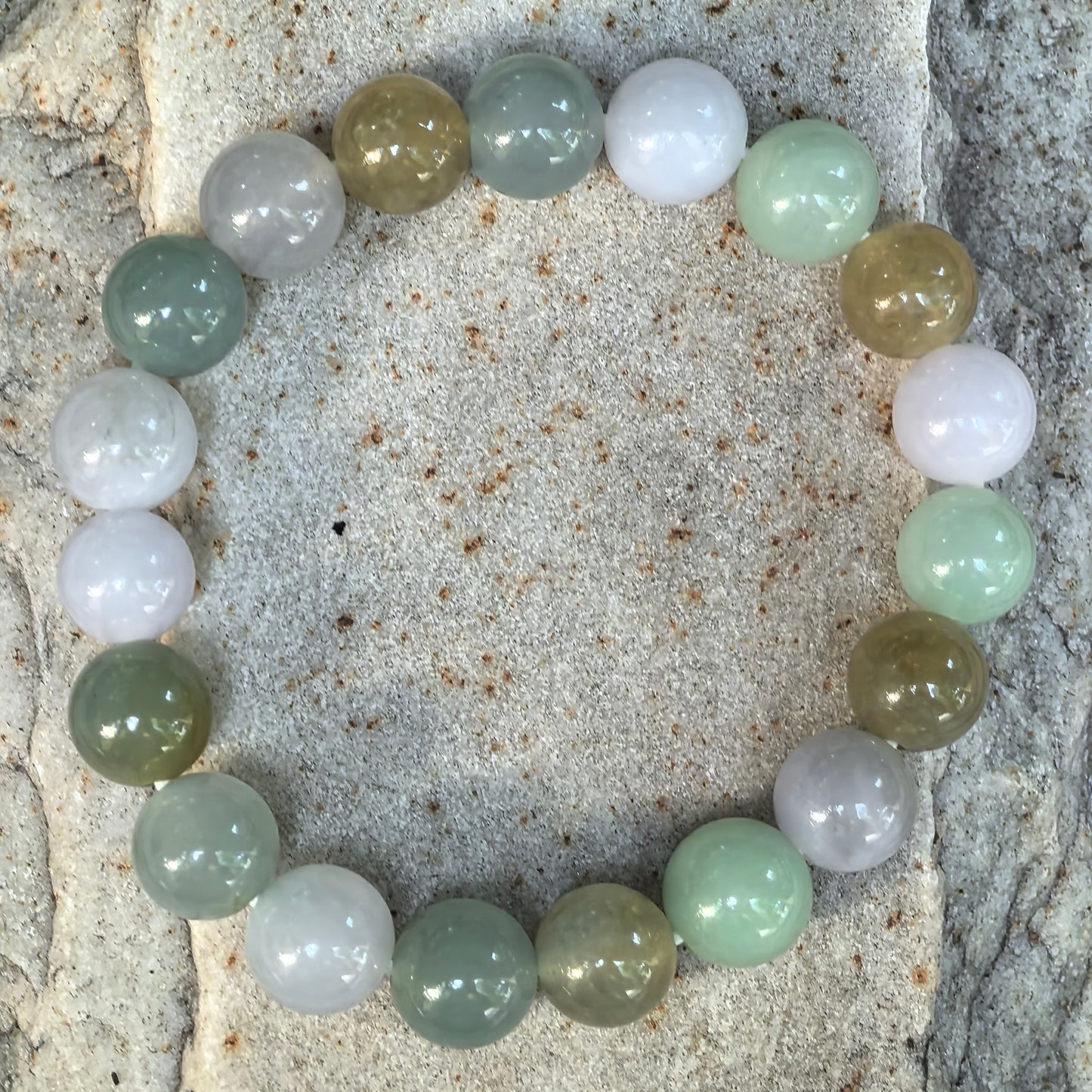 Natural Grade-A Icy Glutinous Multicolor Round-Bead Jadeite Bracelet · Burmese Jade 10mm