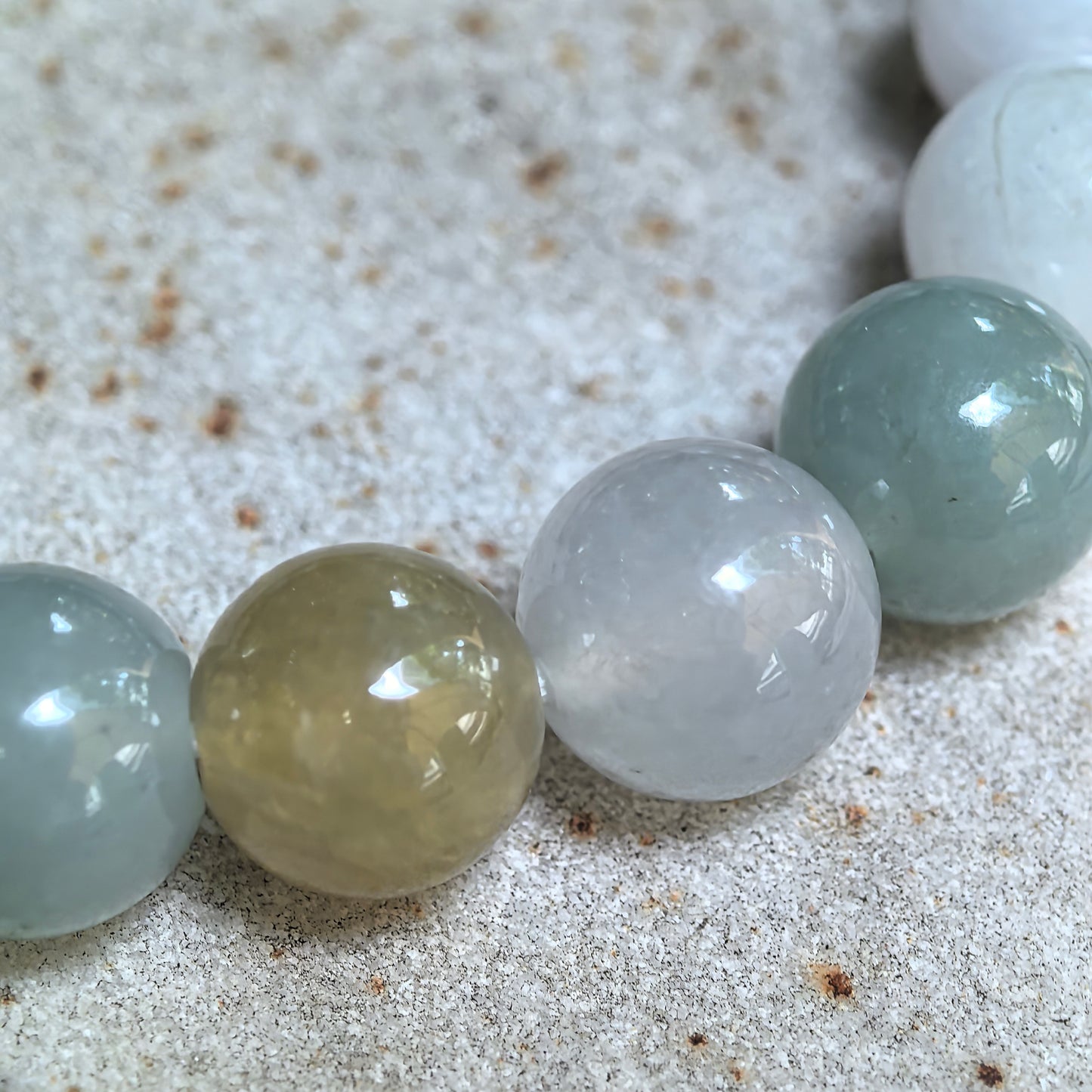 Natural Grade-A Icy Glutinous Multicolor Round-Bead Jadeite Bracelet · Burmese Jade 10mm