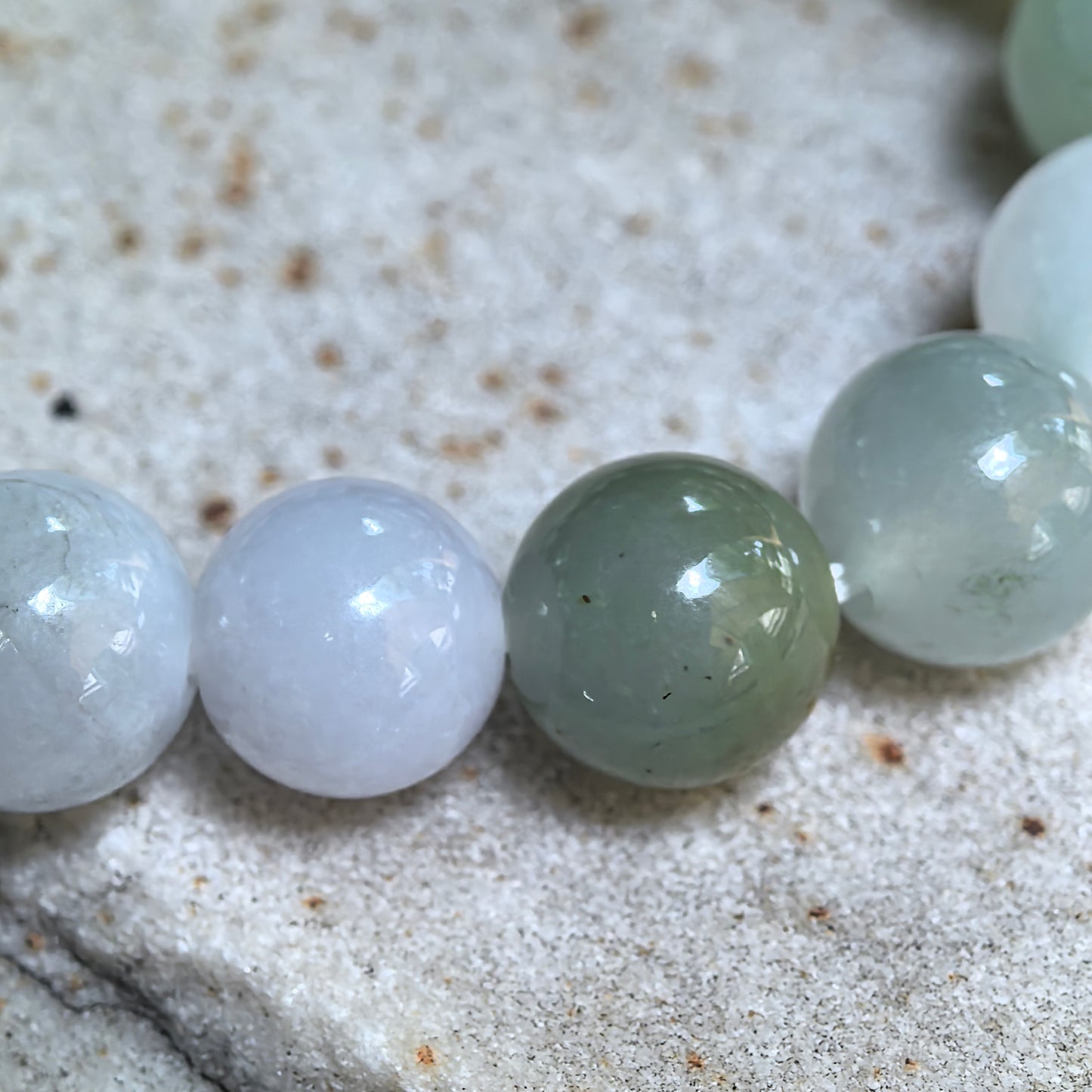 Natural Grade-A Icy Glutinous Multicolor Round-Bead Jadeite Bracelet · Burmese Jade 10mm