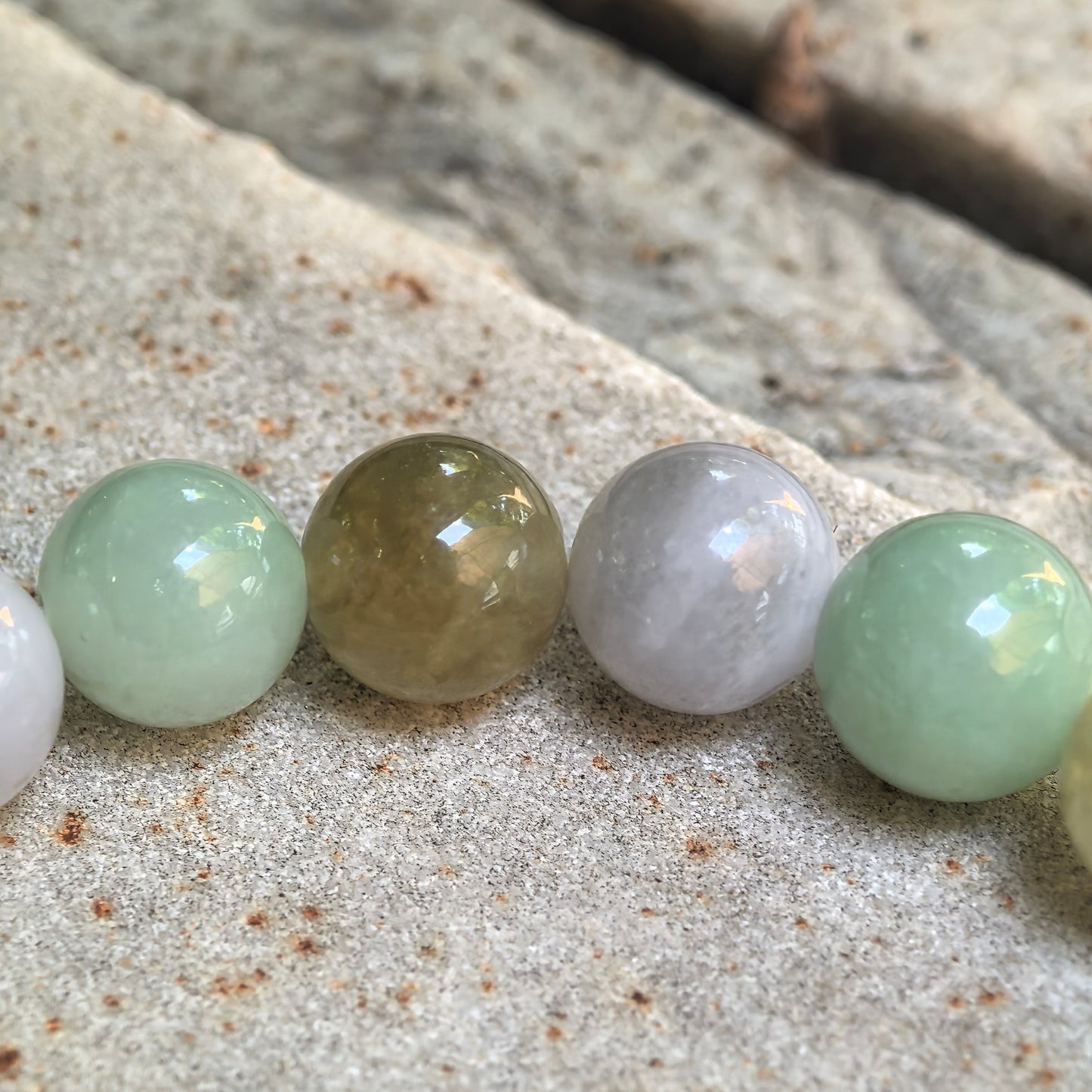 Natural Grade-A Icy Glutinous Multicolor Round-Bead Jadeite Bracelet · Burmese Jade 10mm
