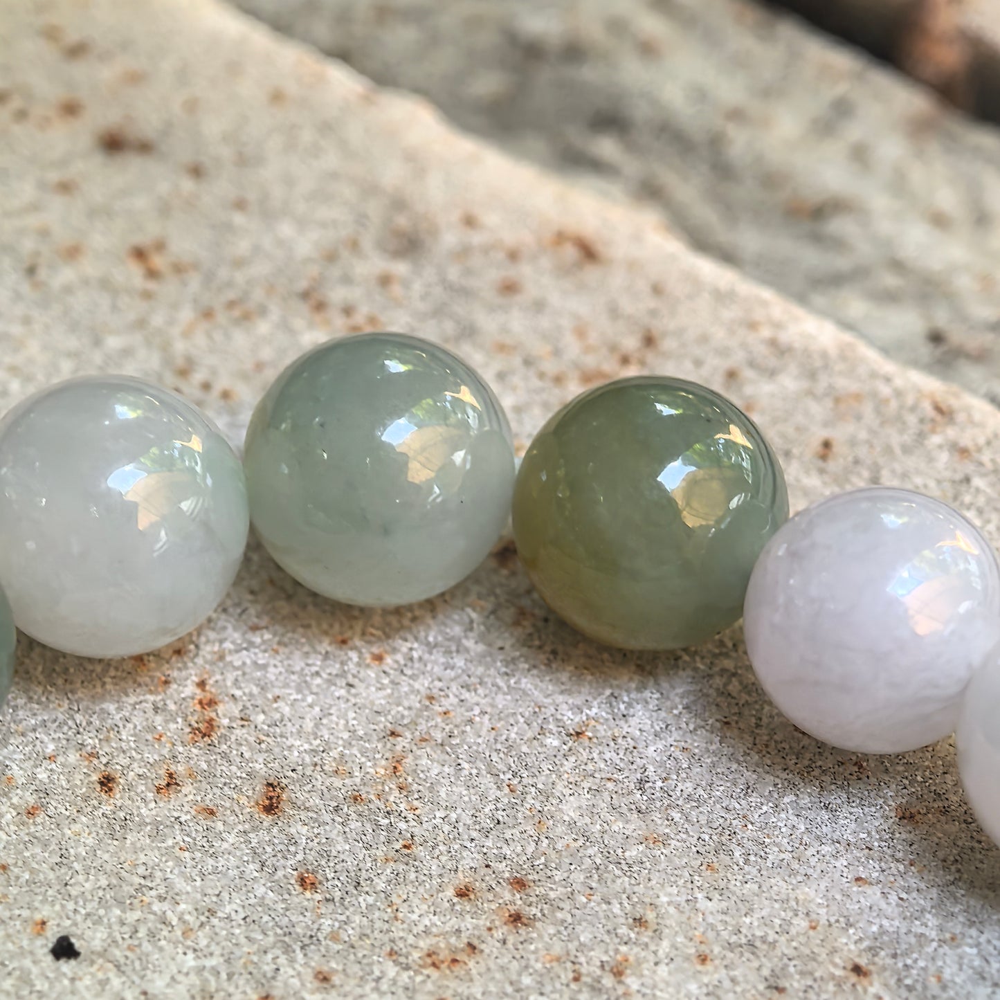 Natural Grade-A Icy Glutinous Multicolor Round-Bead Jadeite Bracelet · Burmese Jade 10mm