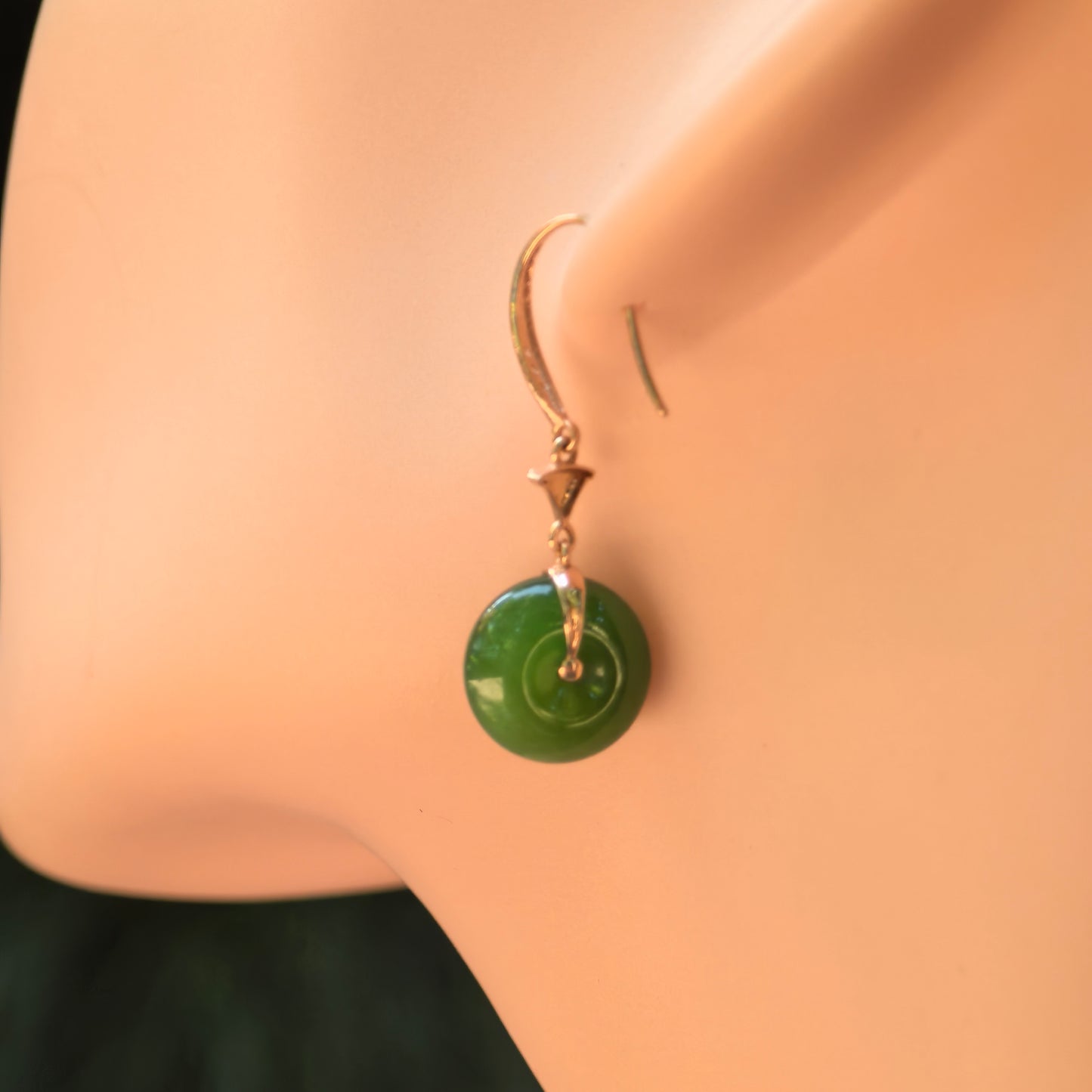 Natural Nephrite Green Donut Drop Earrings · Hetian Jade