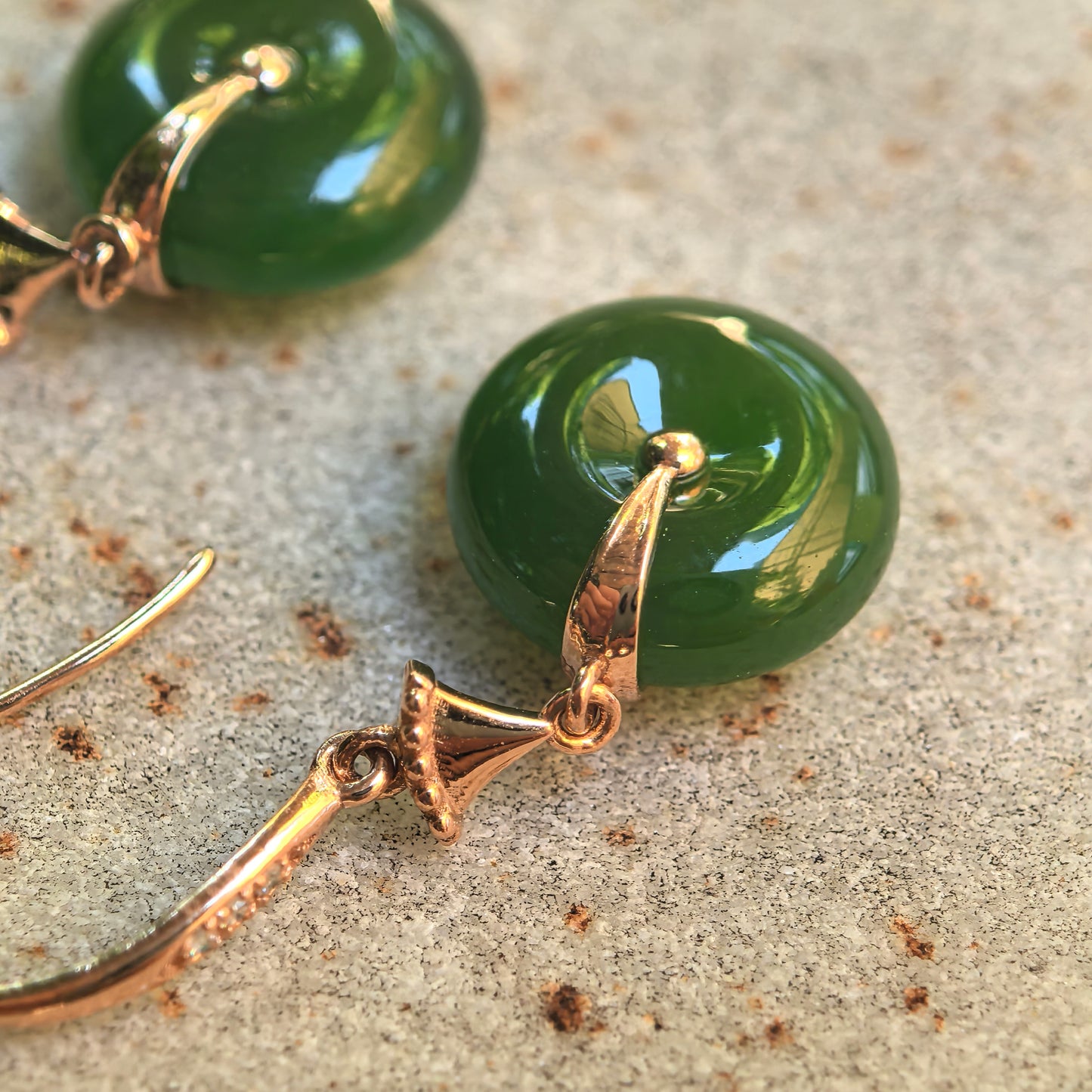 Natural Nephrite Green Donut Drop Earrings · Hetian Jade