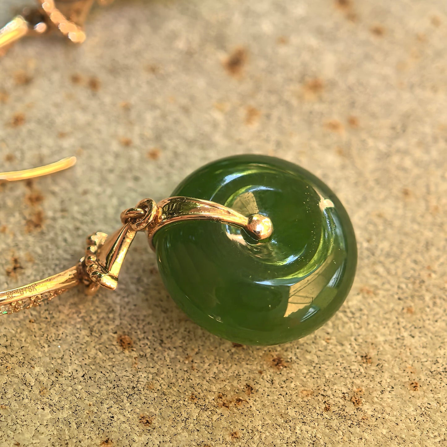 Natural Nephrite Green Donut Drop Earrings · Hetian Jade