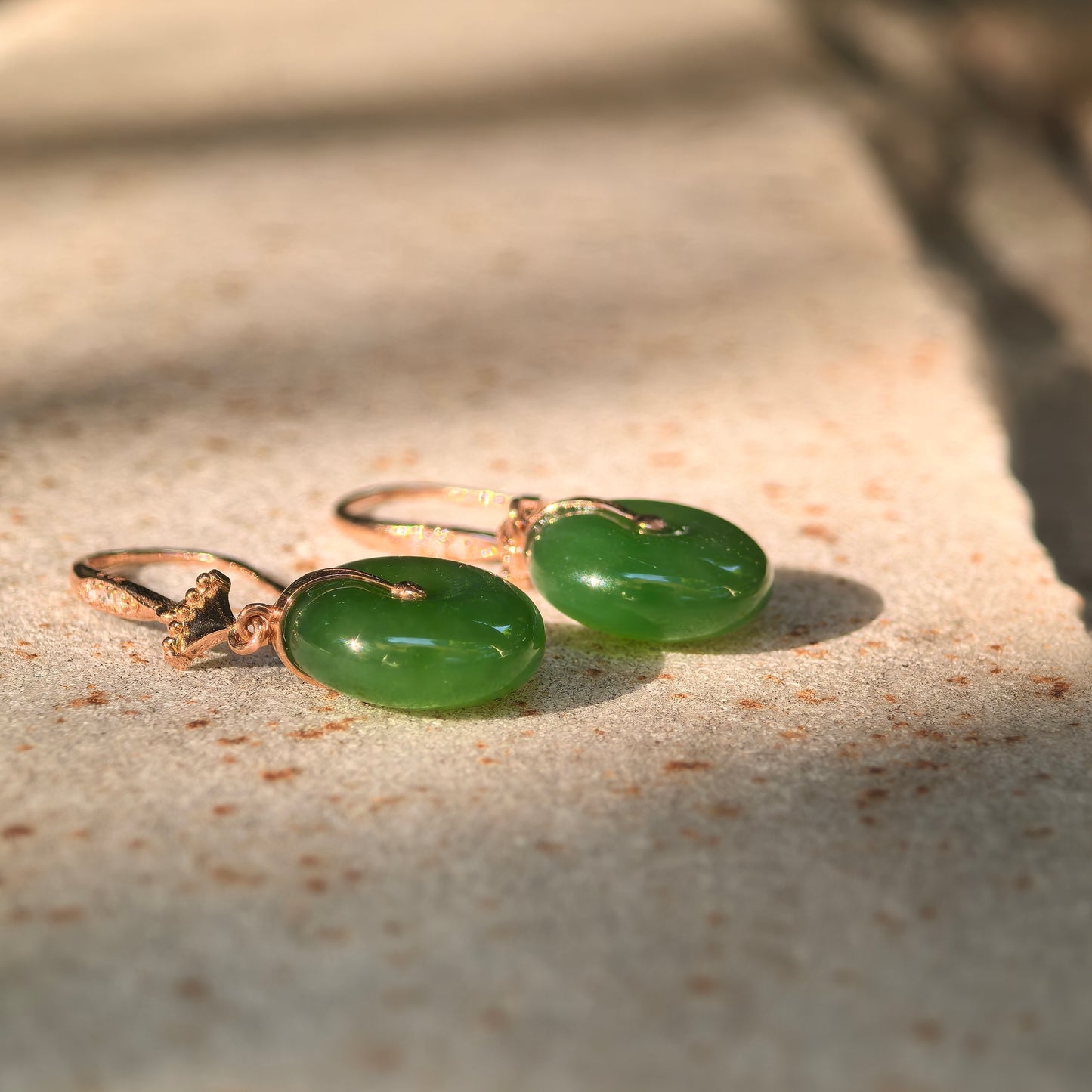 Natural Nephrite Green Donut Drop Earrings · Hetian Jade