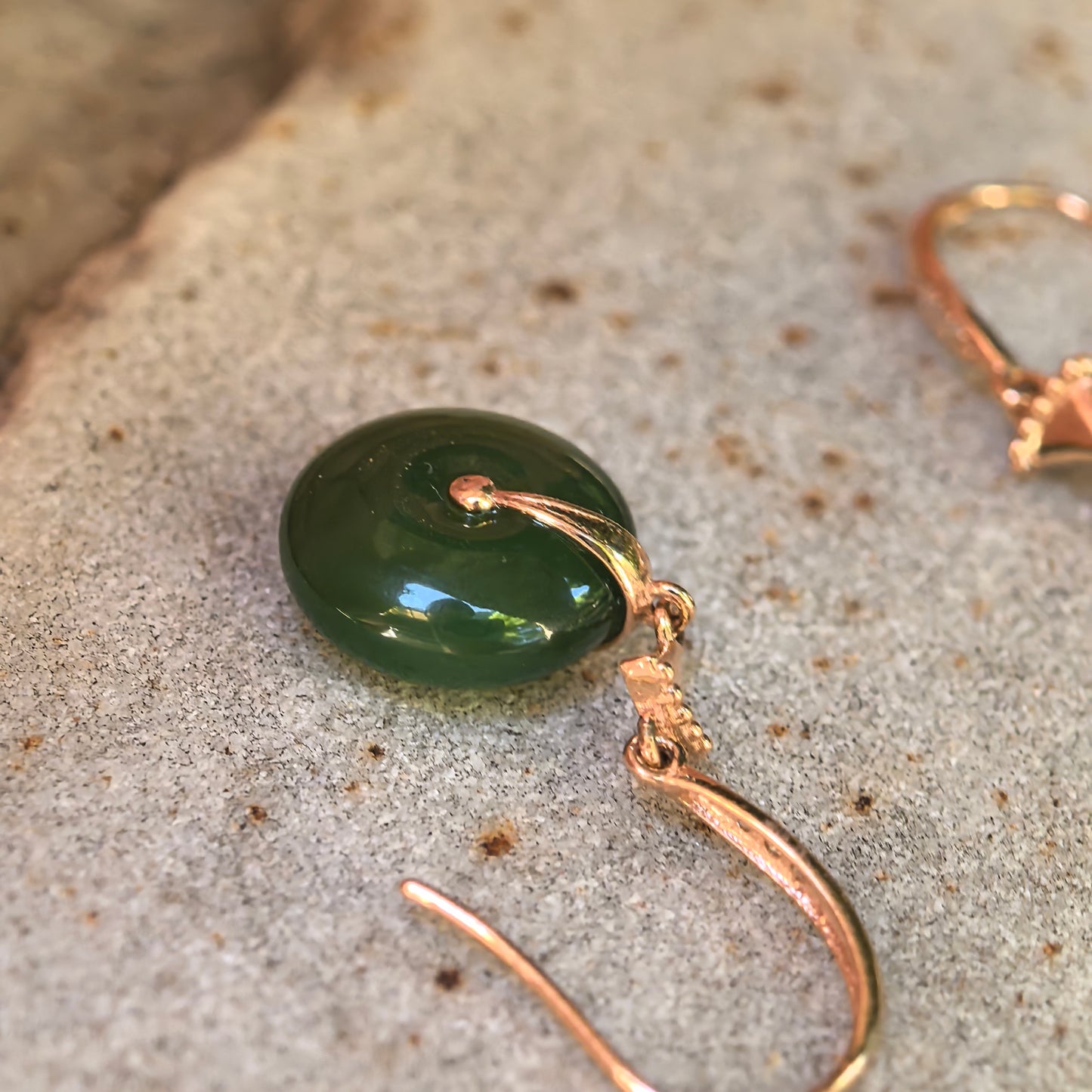Natural Nephrite Green Donut Drop Earrings · Hetian Jade