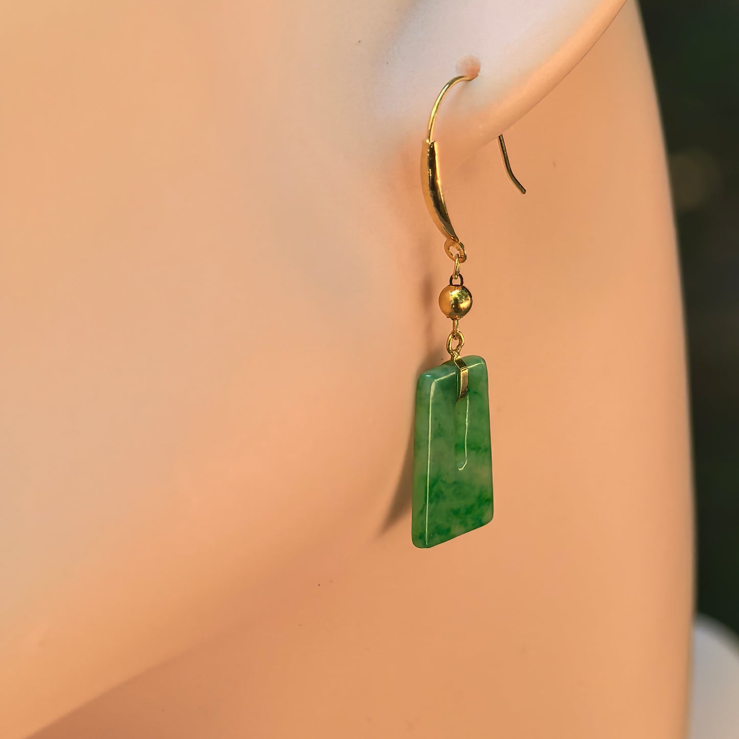 Natural Grade-A Glutinous Green Rectangular Jadeite Drop Earrings · Burmese Jade