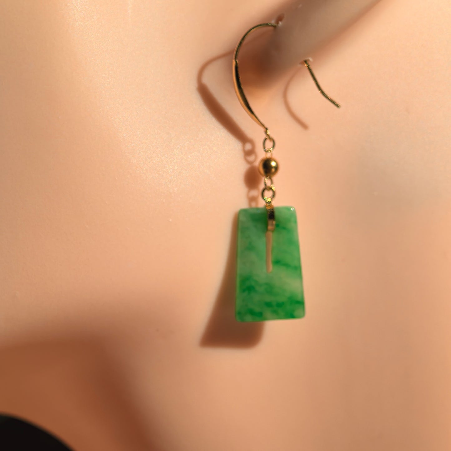 Natural Grade-A Glutinous Green Rectangular Jadeite Drop Earrings · Burmese Jade
