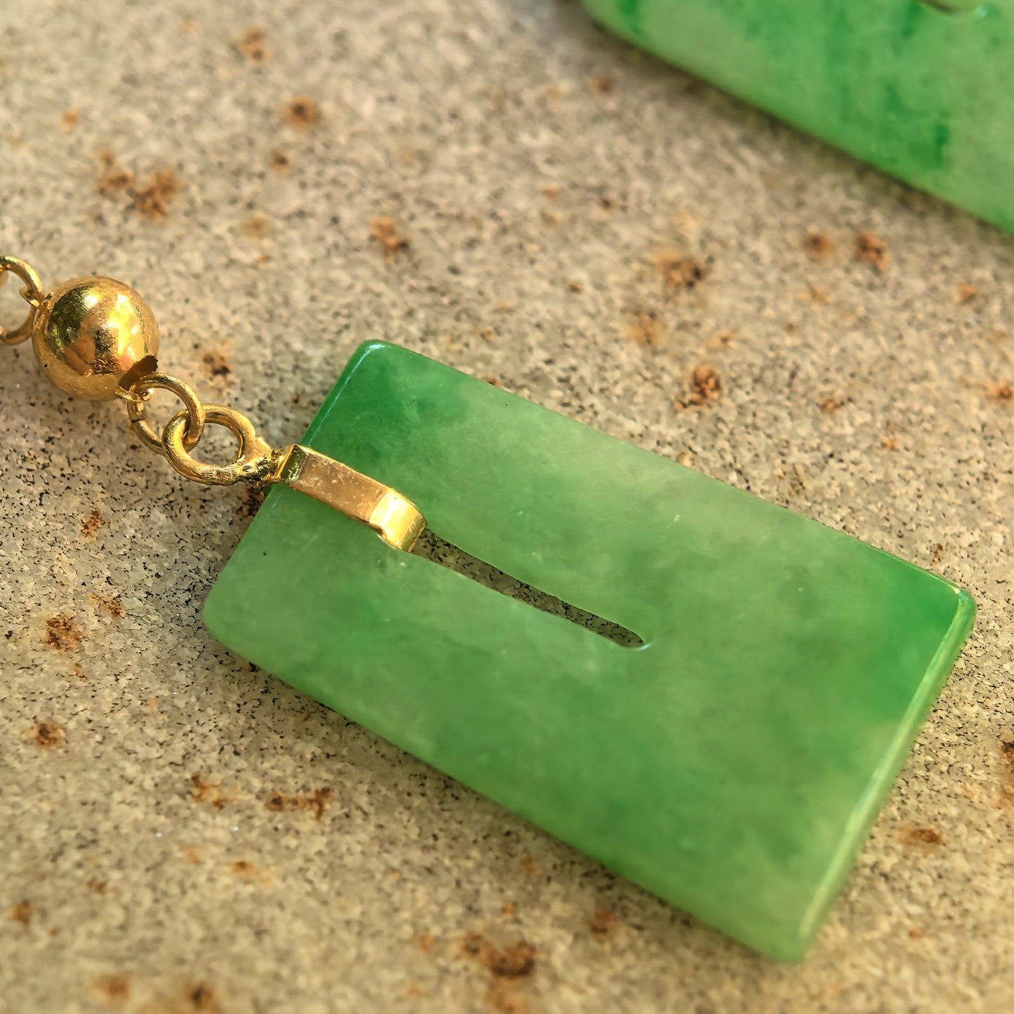 Natural Grade-A Glutinous Green Rectangular Jadeite Drop Earrings · Burmese Jade
