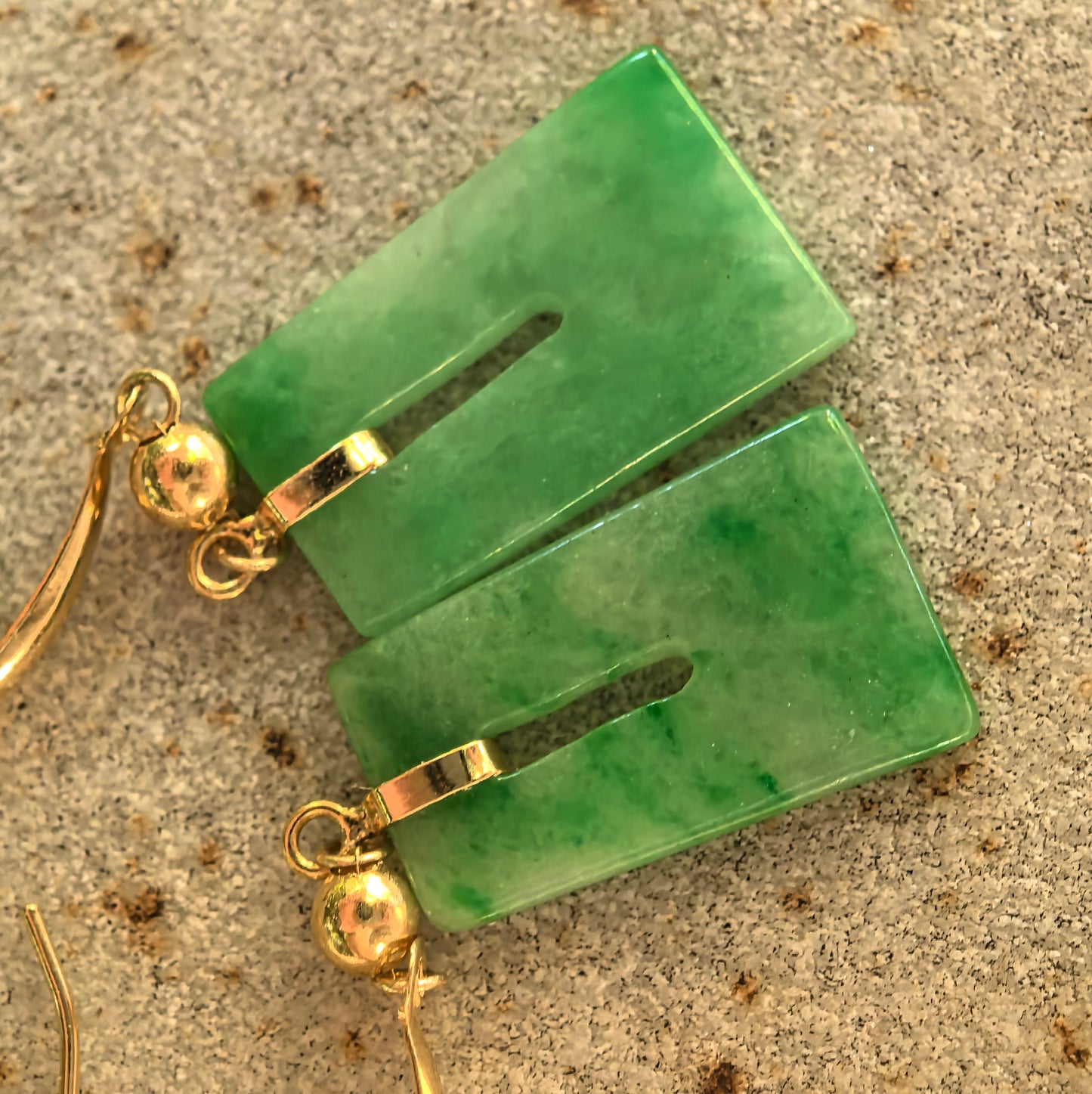 Natural Grade-A Glutinous Green Rectangular Jadeite Drop Earrings · Burmese Jade