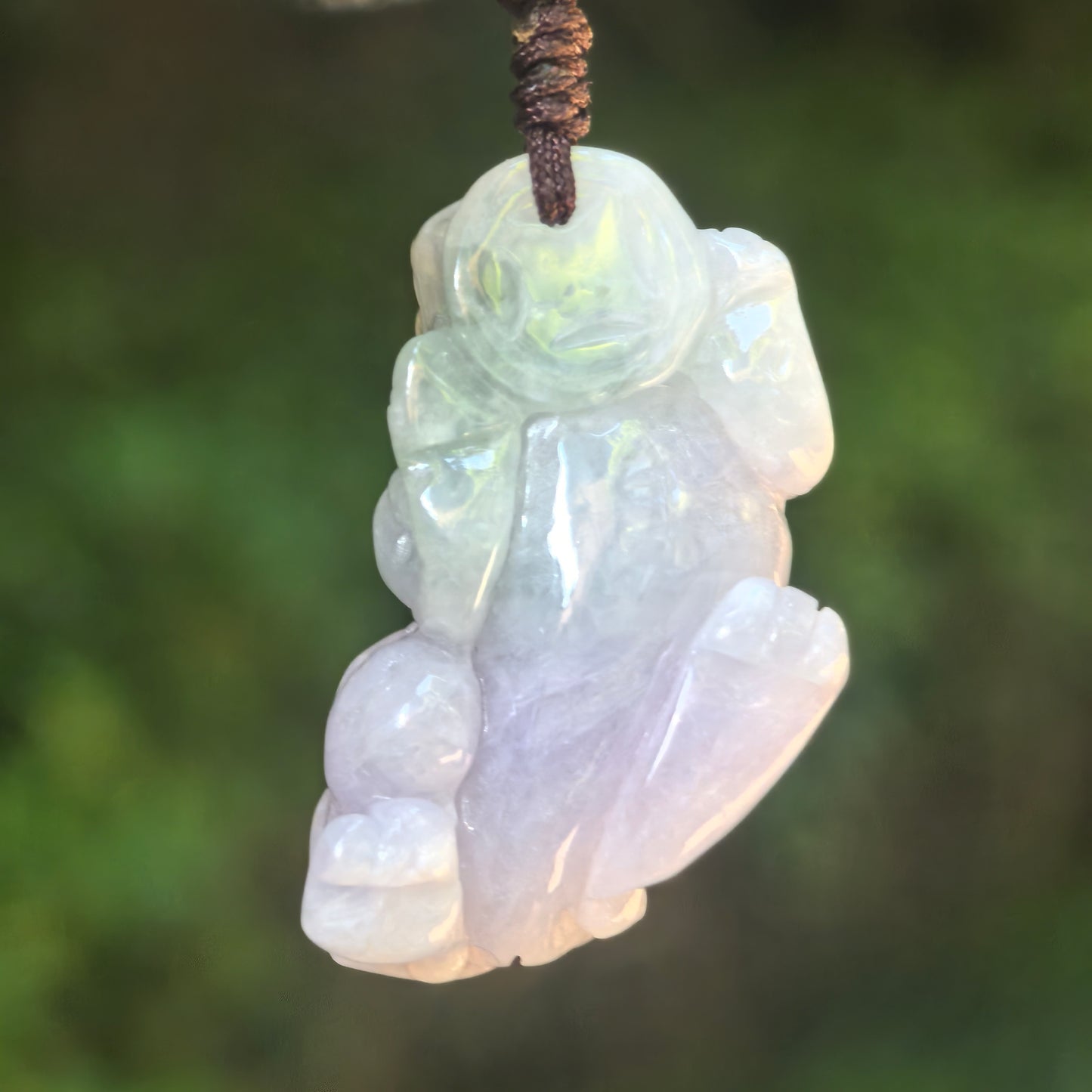 Natural Grade-A Glutinous Light Green and Pale Lavender Pixiu Jadeite Pendant · Burmese Jade