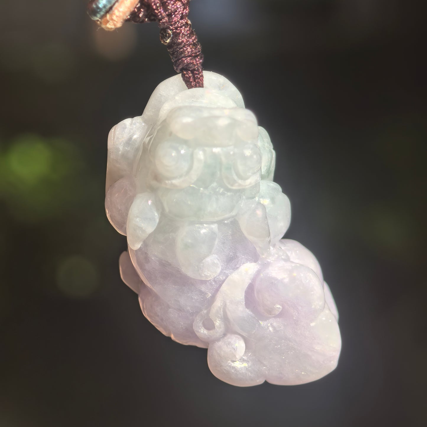 Natural Grade-A Glutinous Light Green and Pale Lavender Pixiu Jadeite Pendant · Burmese Jade