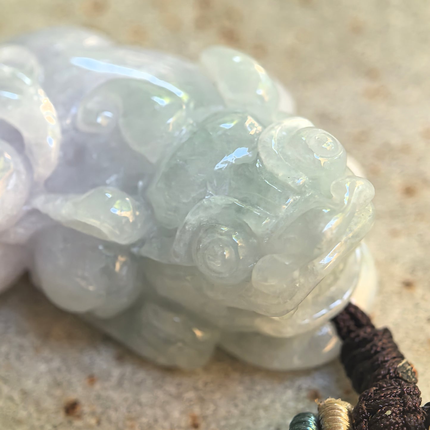 Natural Grade-A Glutinous Light Green and Pale Lavender Pixiu Jadeite Pendant · Burmese Jade