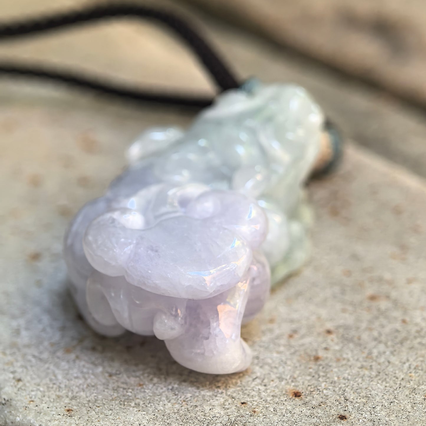 Natural Grade-A Glutinous Light Green and Pale Lavender Pixiu Jadeite Pendant · Burmese Jade