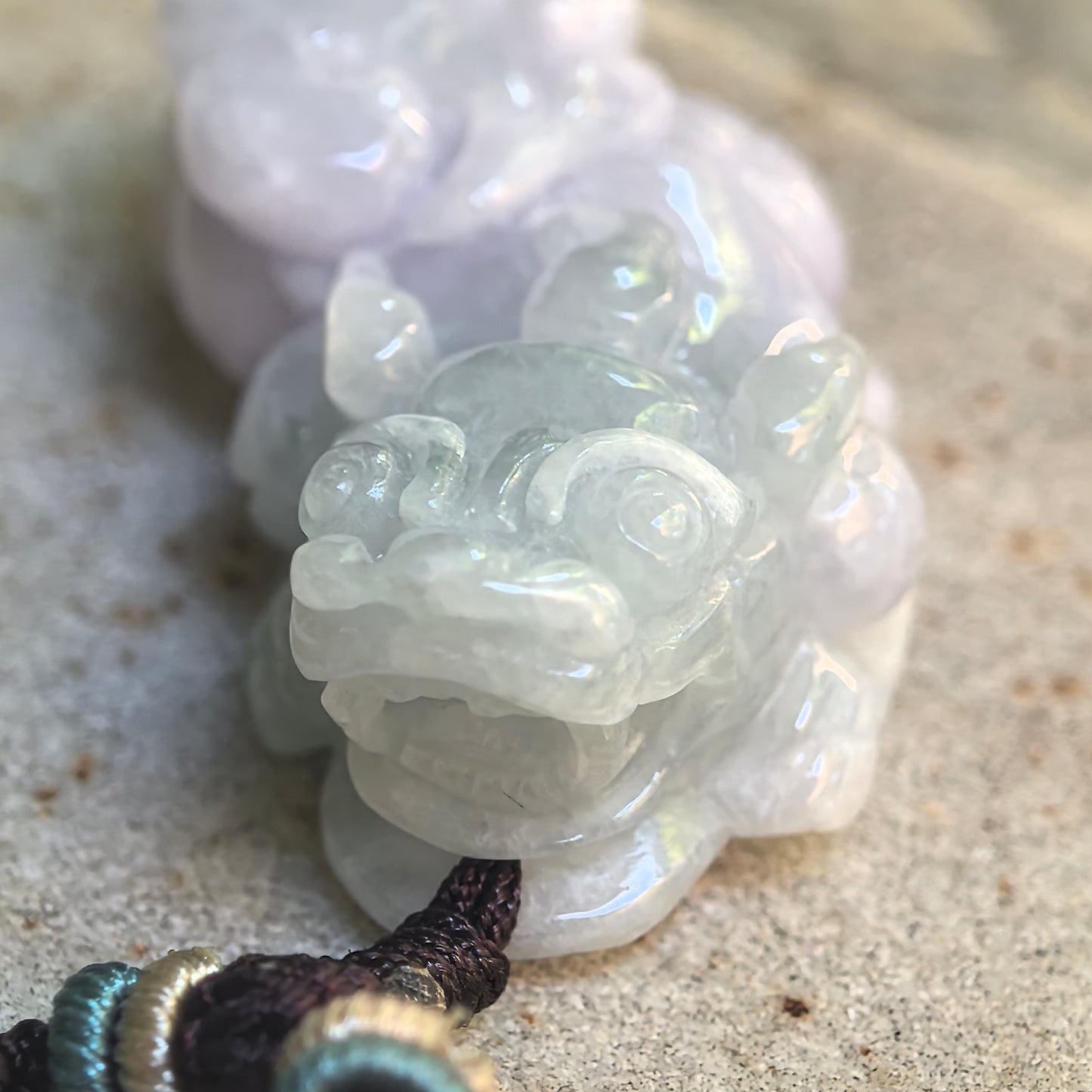 Natural Grade-A Glutinous Light Green and Pale Lavender Pixiu Jadeite Pendant · Burmese Jade
